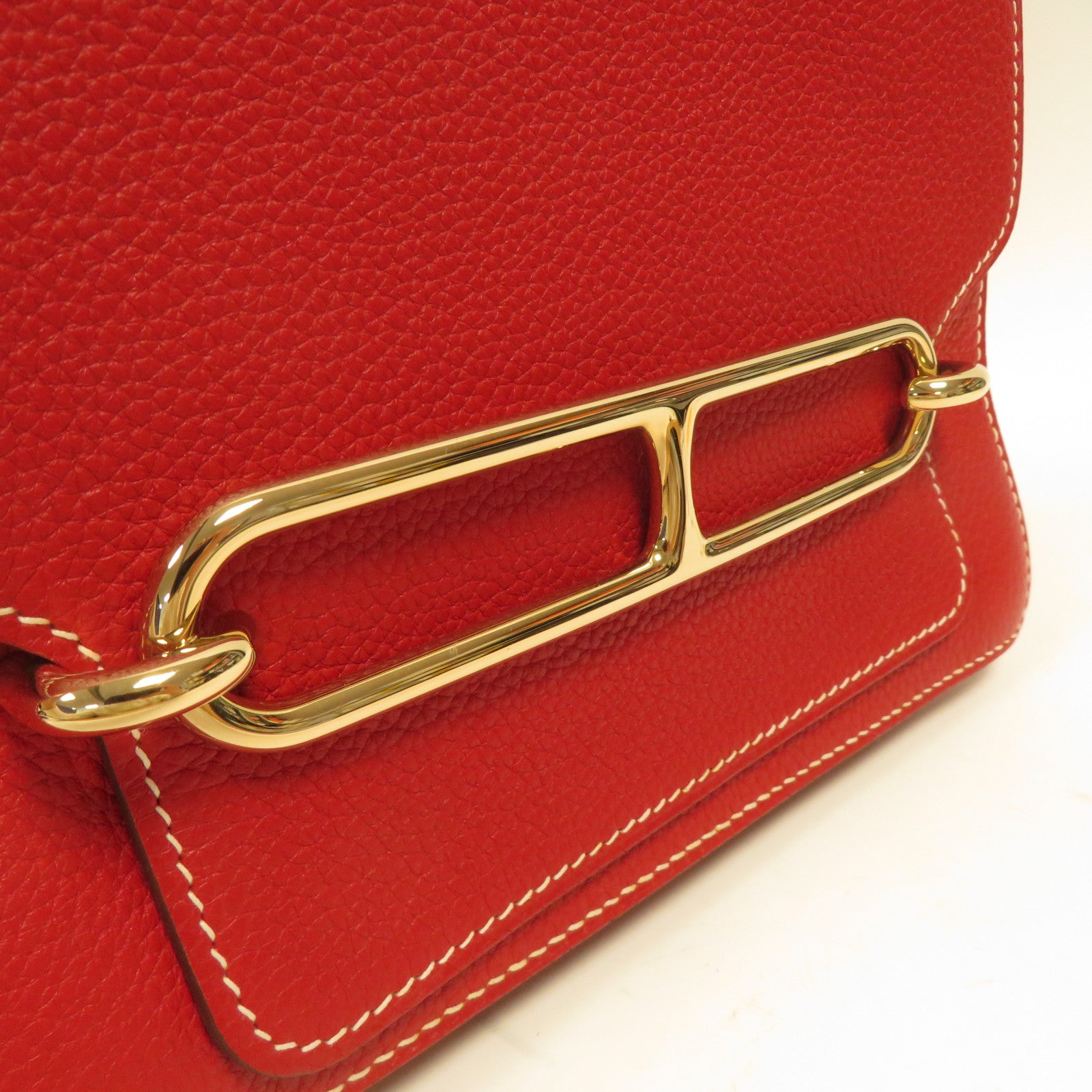 HERMES Clemence皮革Roulis 23金扣肩背袋紅色