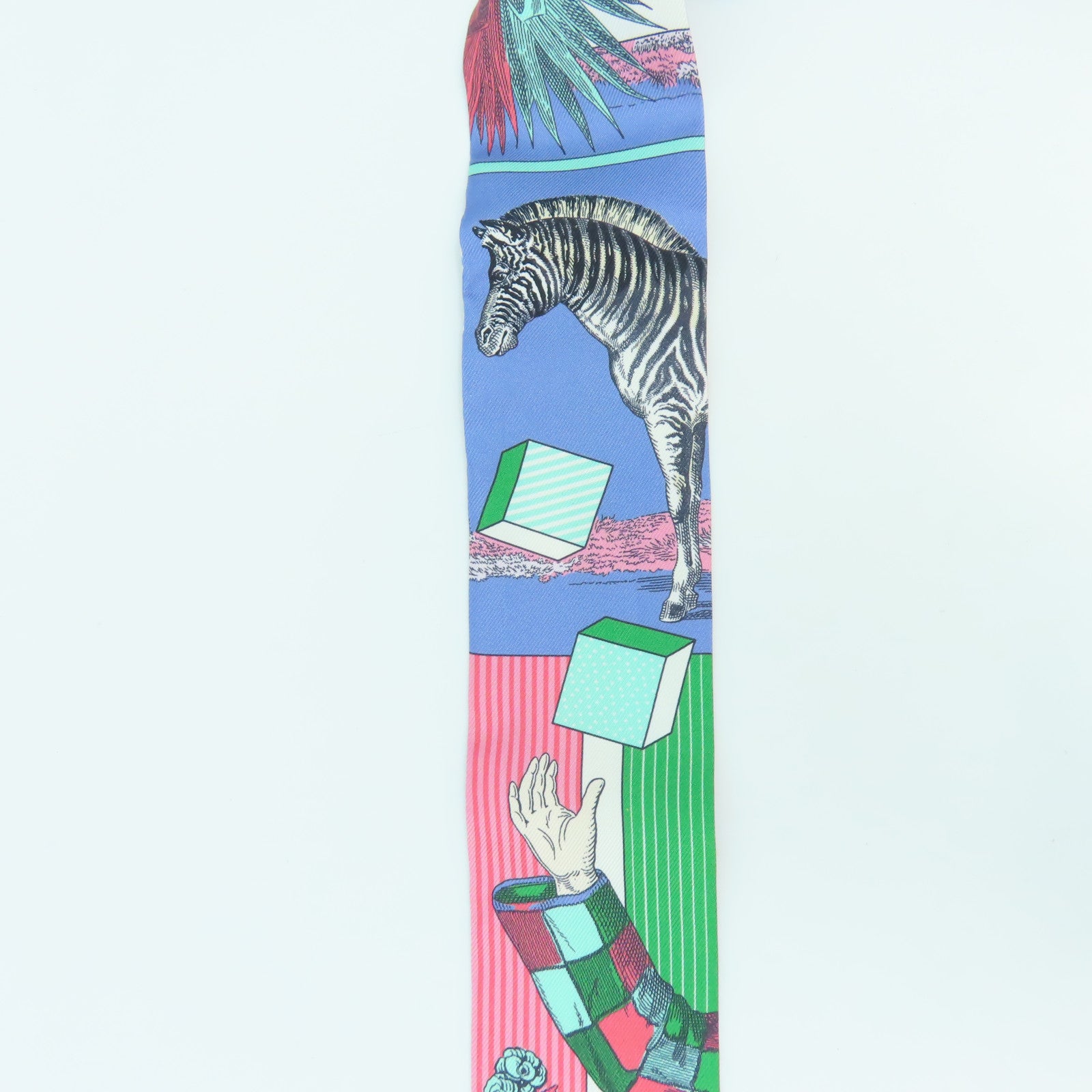 HERMES 絲質Twilly絲巾淺藍色/粉紅色