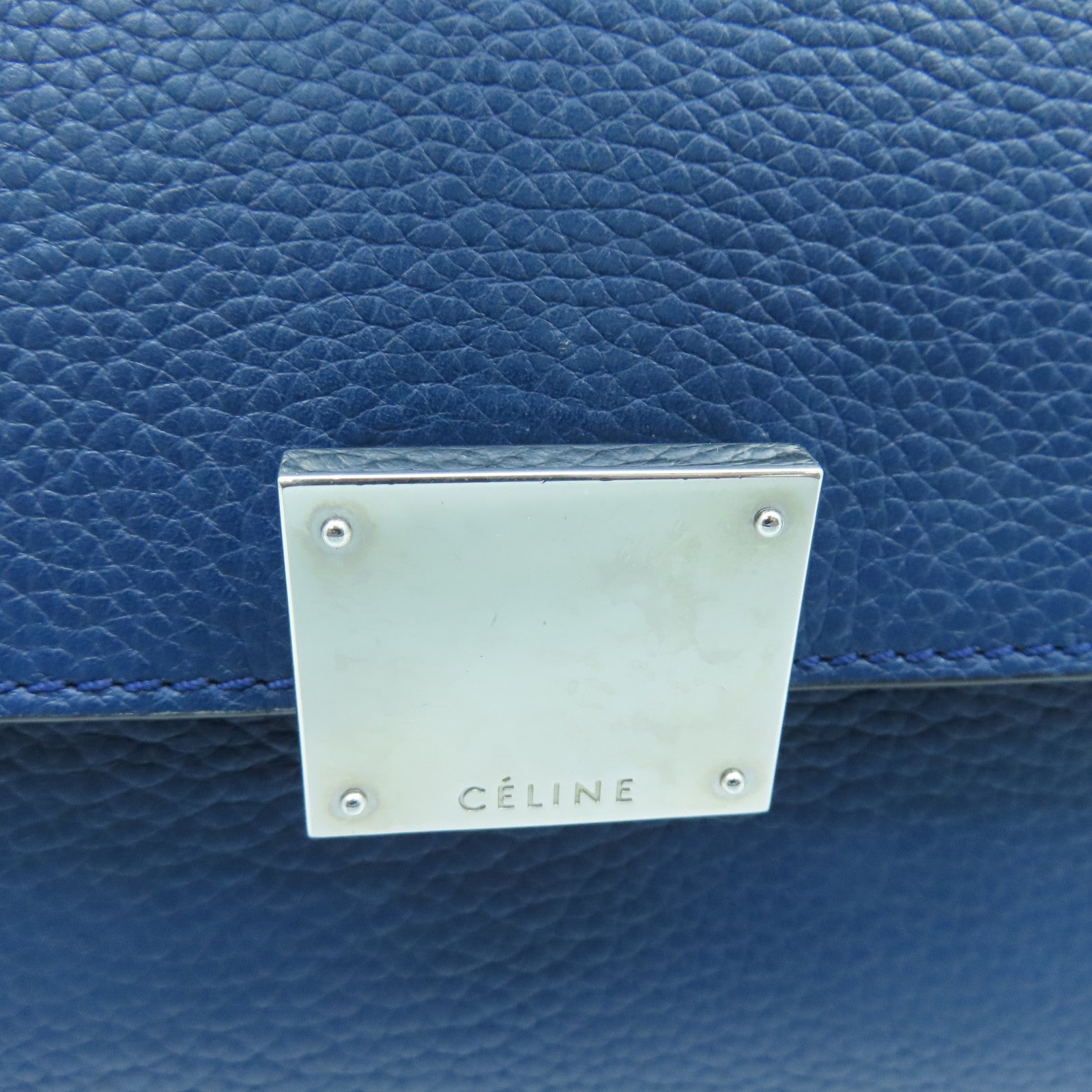 CELINE 牛皮皮革Trapeze銀扣手挽肩背兩用袋藍色