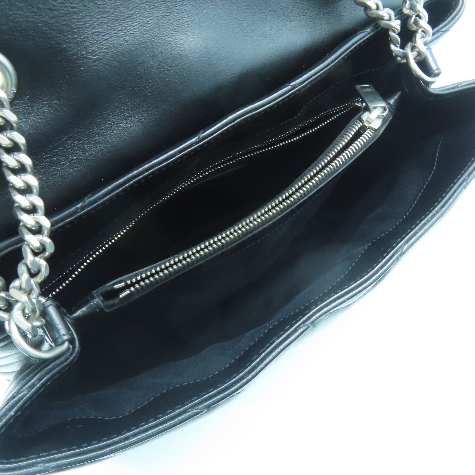 SAINT LAURENT Leather Shoulder Bag Silver Buckle Chain Shoulder Bag Black