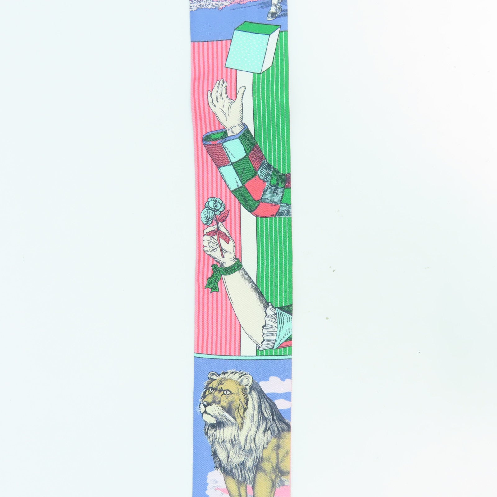 HERMES 絲質Twilly絲巾淺藍色/粉紅色