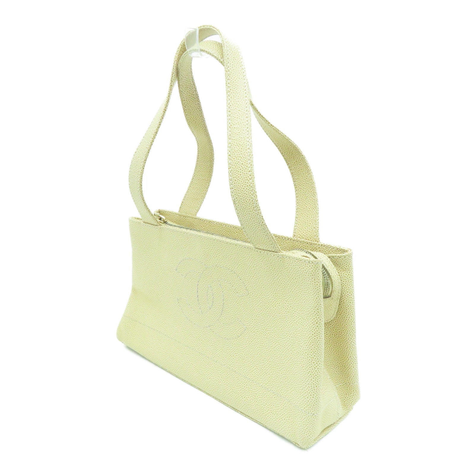 CHANEL 【激减优惠】Caviar皮革Shoulder Bag金扣肩背袋米色