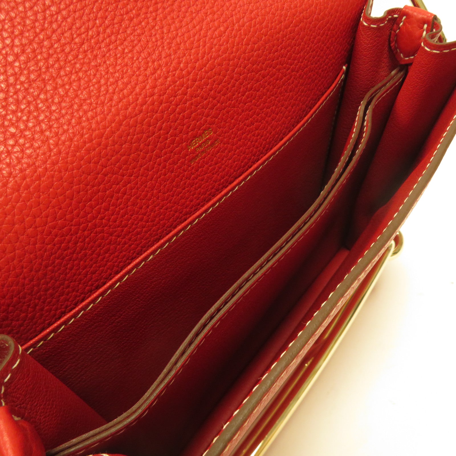 HERMES Clemence皮革Roulis 23金扣肩背袋紅色
