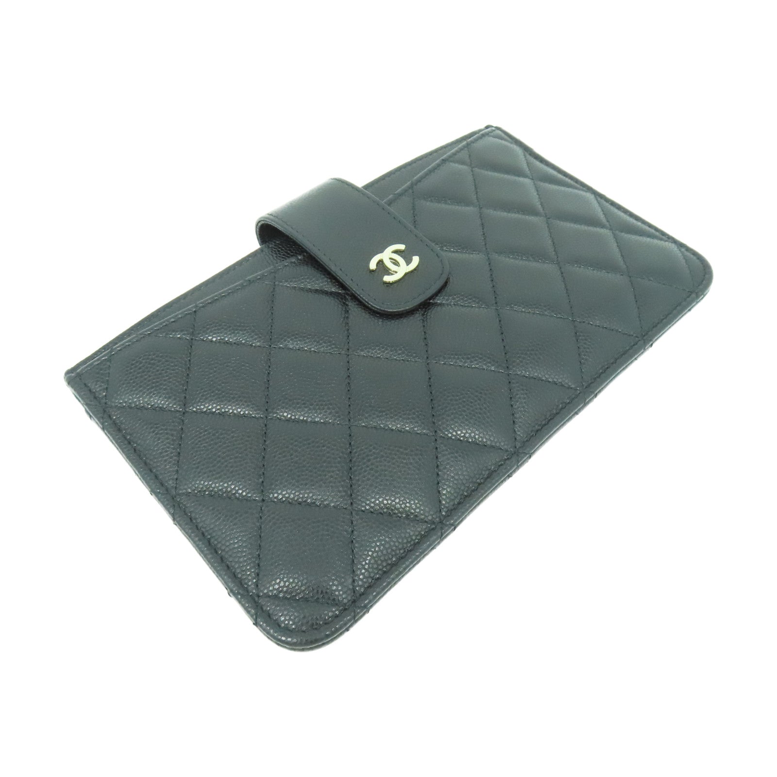 CHANEL 菱格Caviar皮革Wallet銀扣長錢包黑色