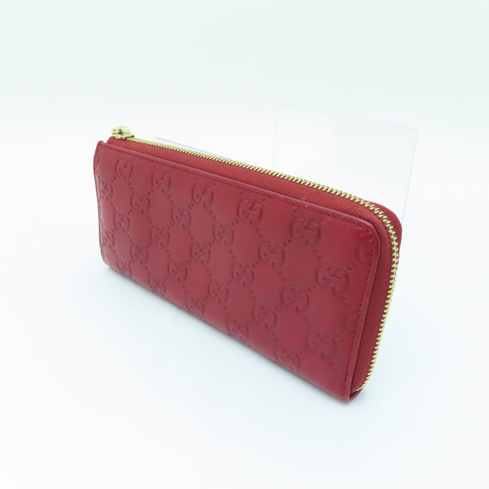 GUCCI 牛皮皮革Zipper Long Wallet金扣長錢包紅色