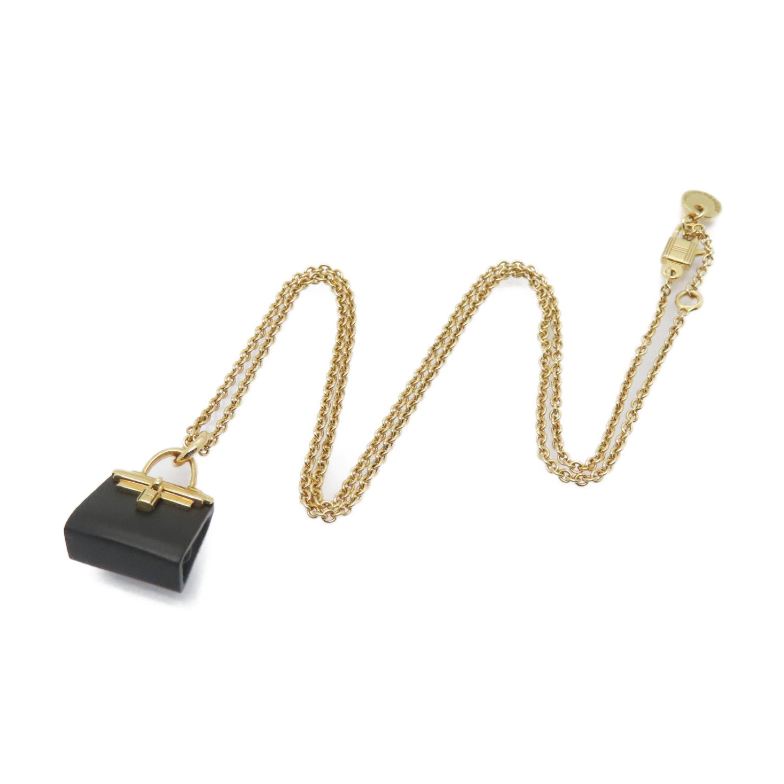 HERMES 18K玫瑰金Amulette Kelly Pendant項鏈黑色