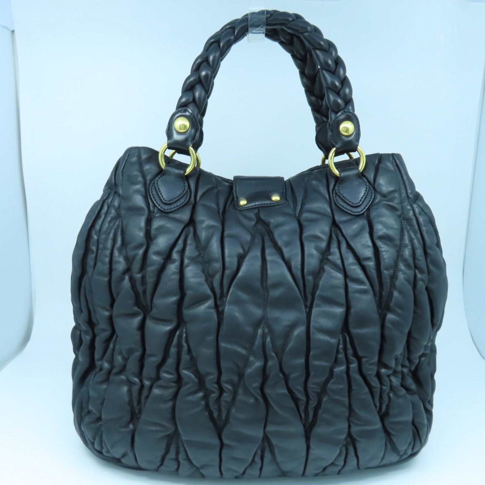 Miu Miu sheepskin leather Tote Bag gold buckle handle bag black