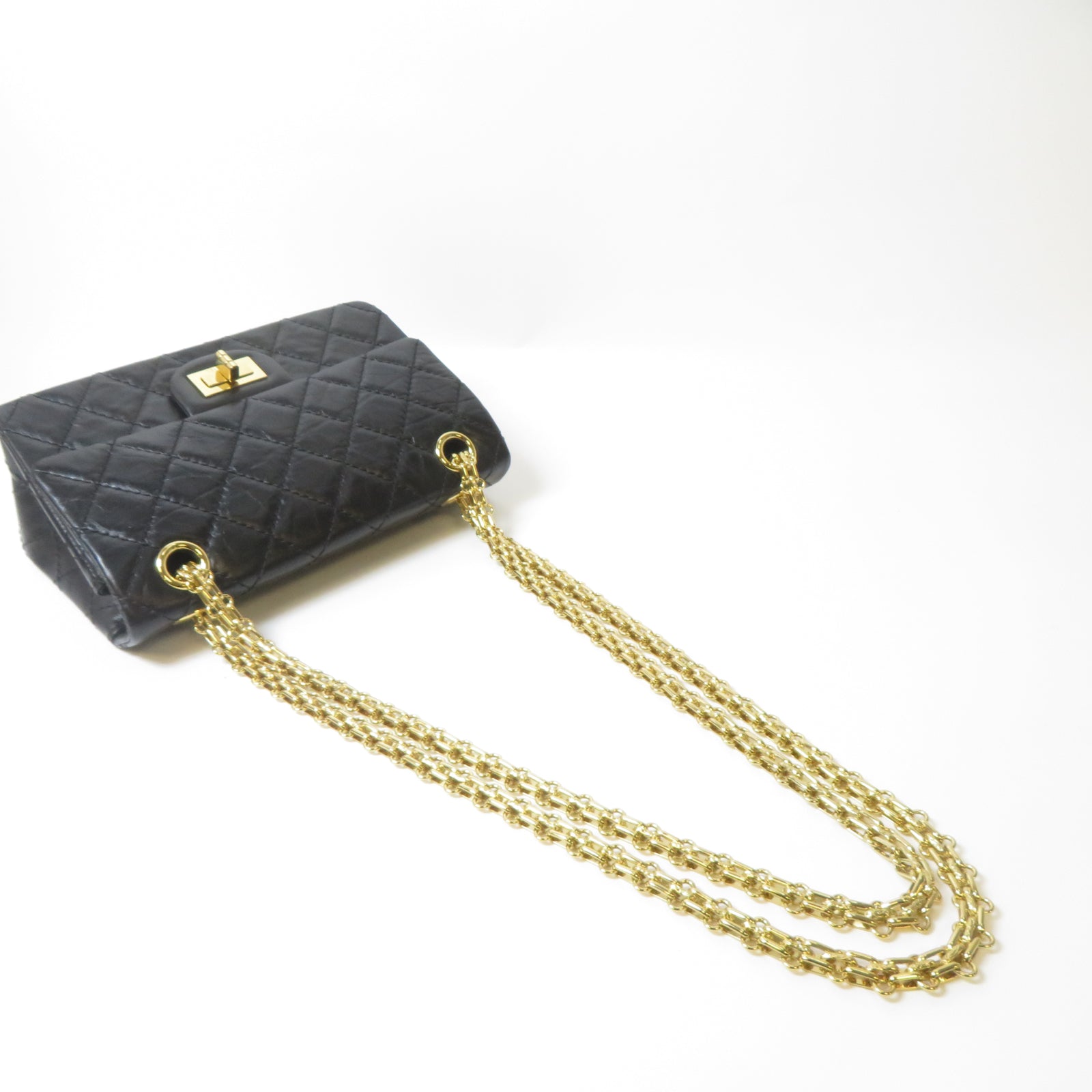CHANEL 菱格牛皮皮革2.55 Mini金扣鏈帶肩背袋黑色
