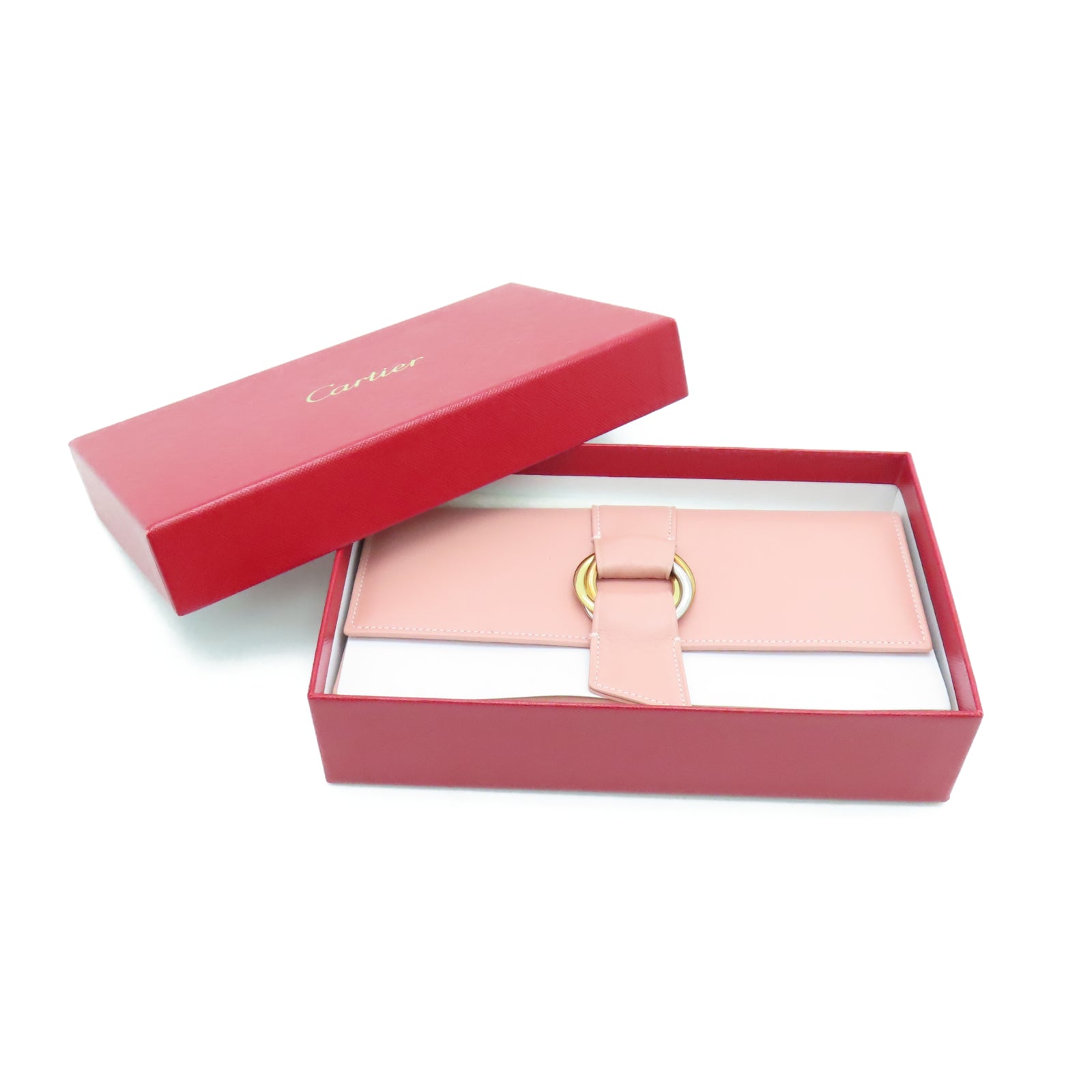 CARTIER 牛皮皮革Long Wallet金扣长钱包粉红色