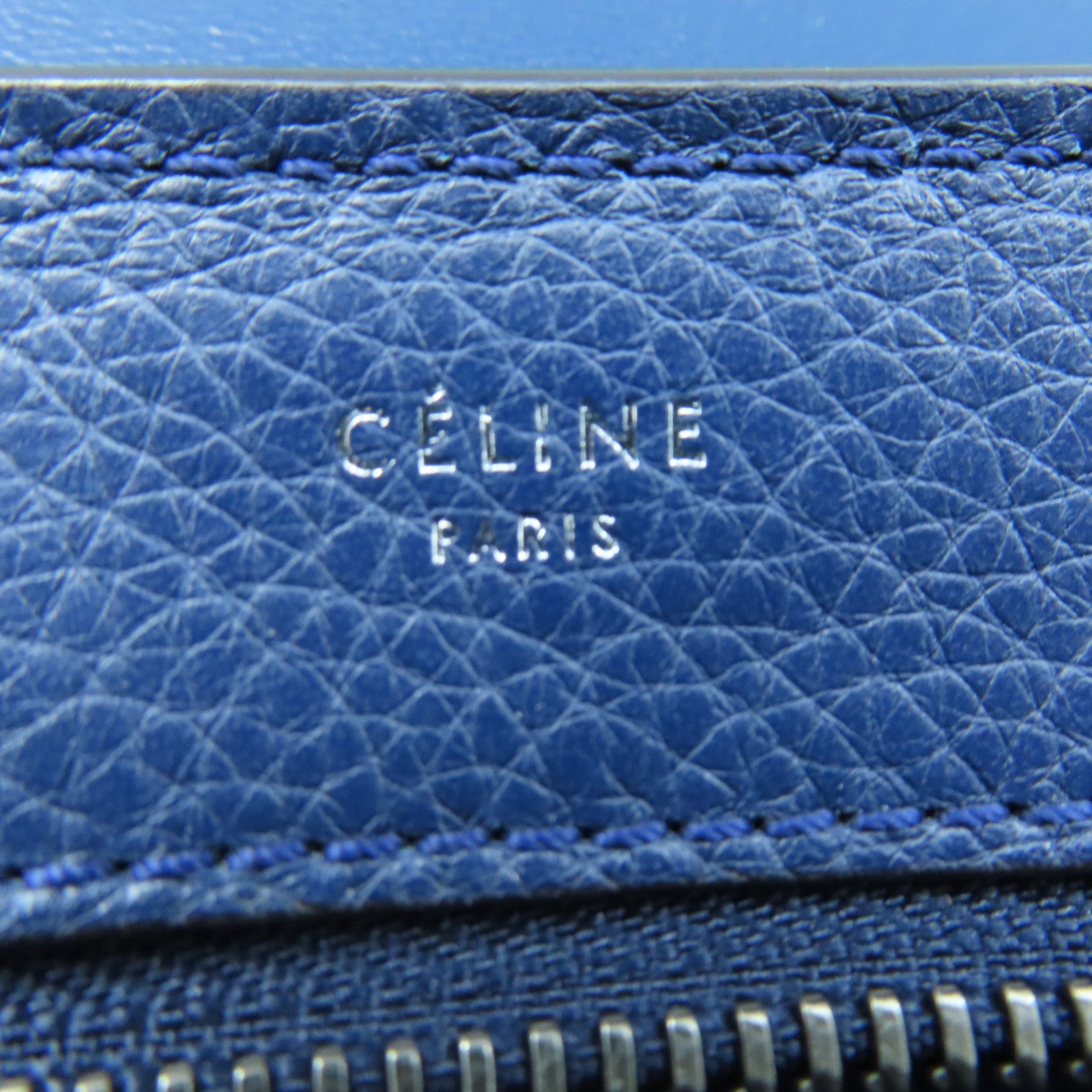 CELINE 牛皮皮革Trapeze銀扣手挽肩背兩用袋藍色