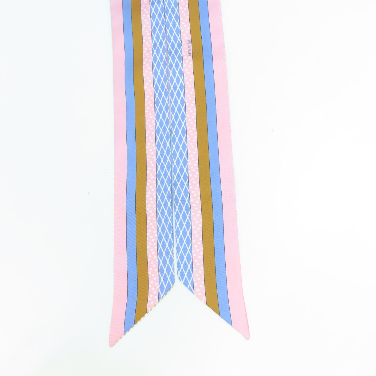 HERMES 絲質Twilly絲巾淺藍色/粉紅色
