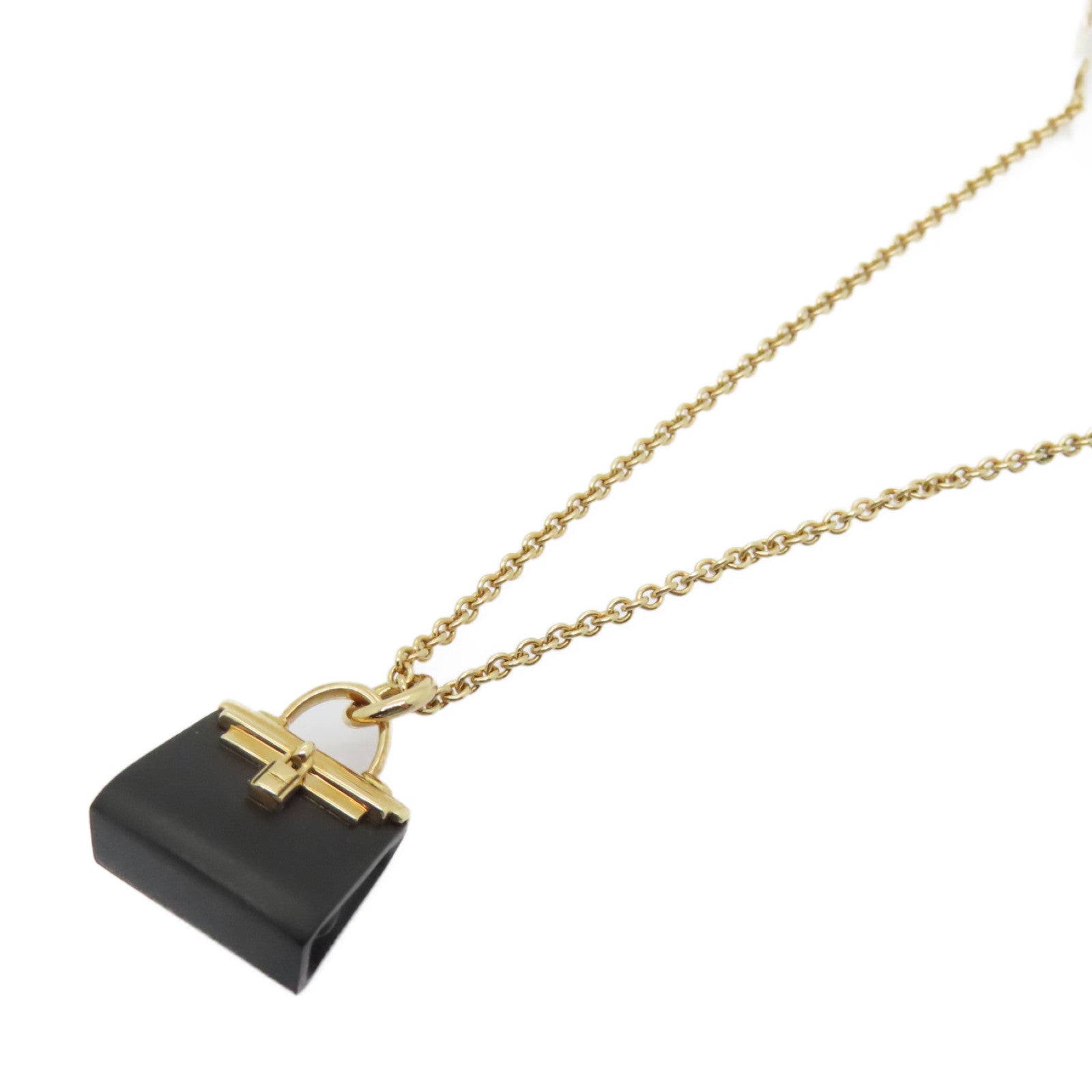 HERMES 18K玫瑰金Amulette Kelly Pendant項鏈黑色