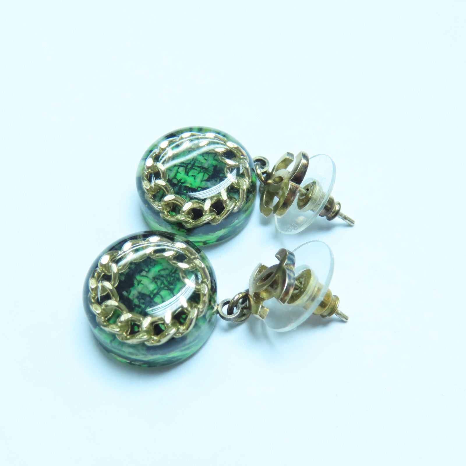 CHANEL PVC Earrings Green/Gold