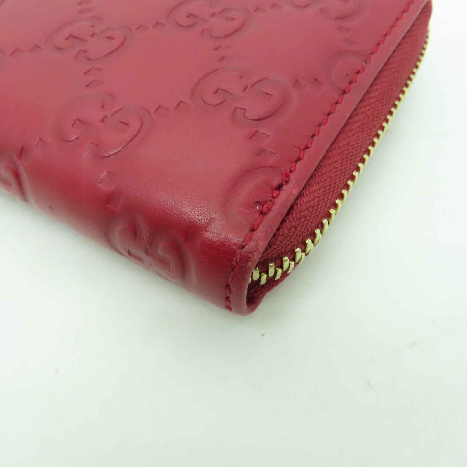 GUCCI 牛皮皮革Zipper Long Wallet金扣長錢包紅色