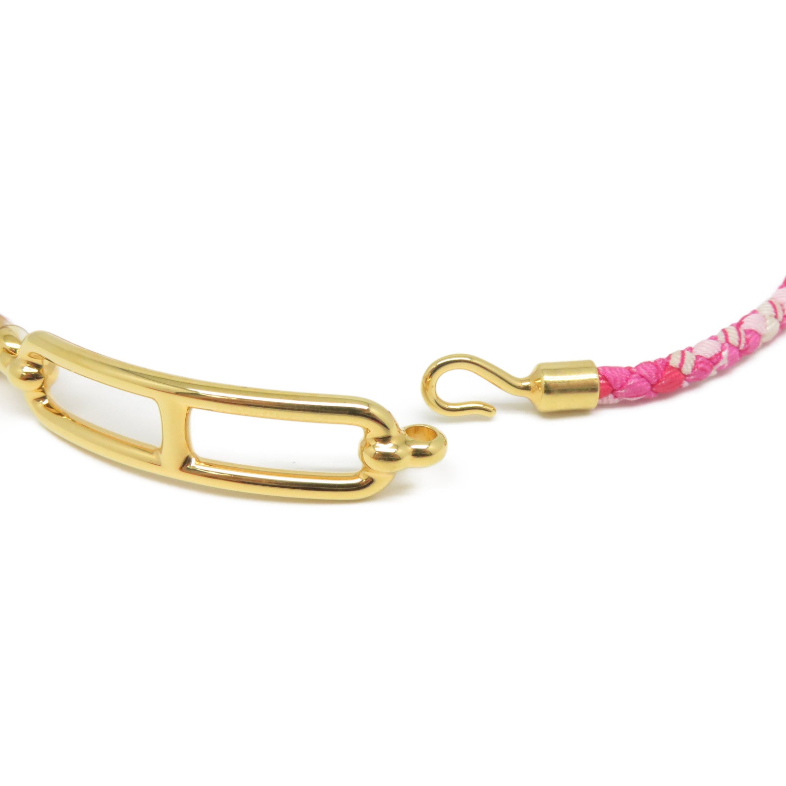 HERMES 印花絲綢/金屬Roulis Double Tour Bracelet金扣手鐲粉紅色