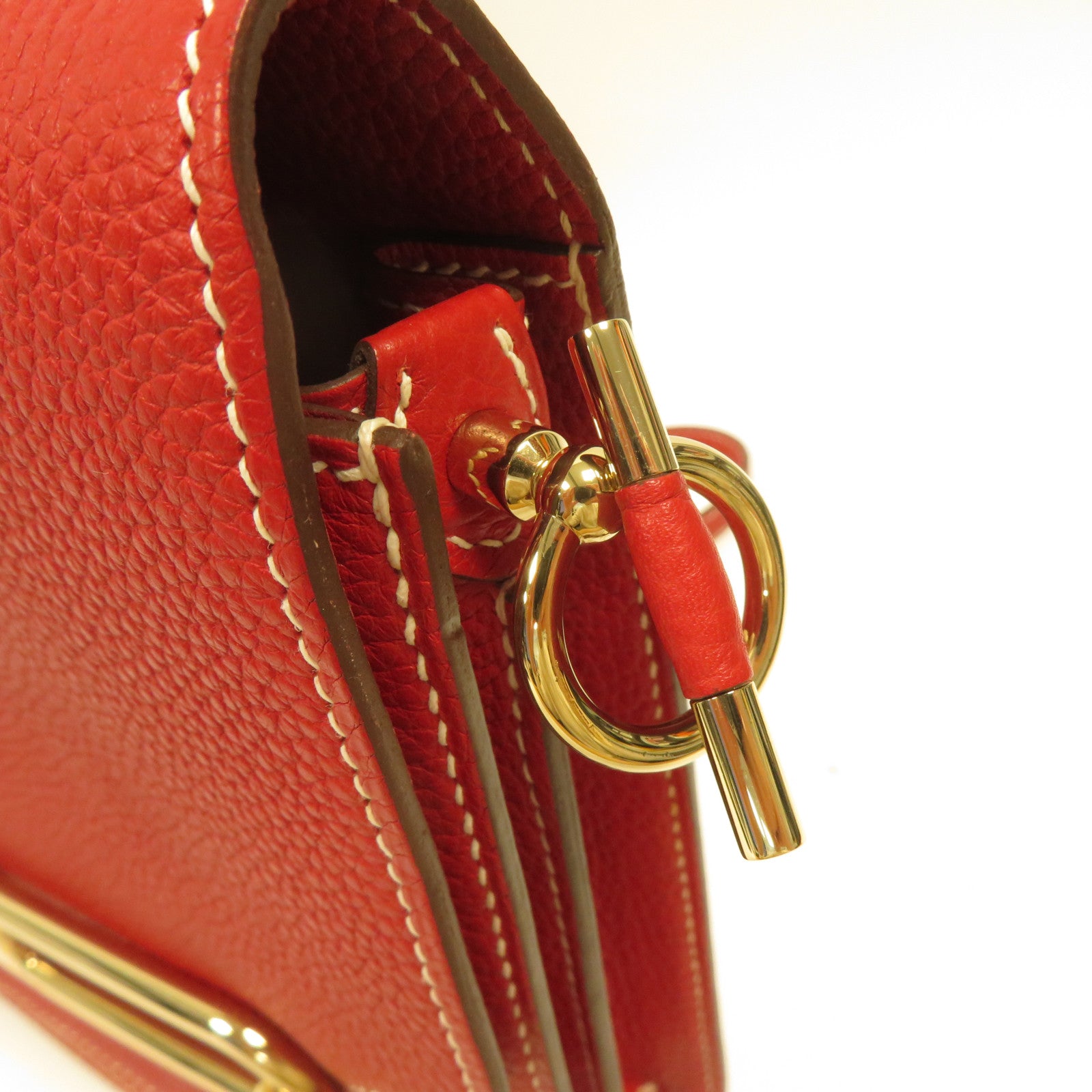 HERMES Clemence皮革Roulis 23金扣肩背袋紅色