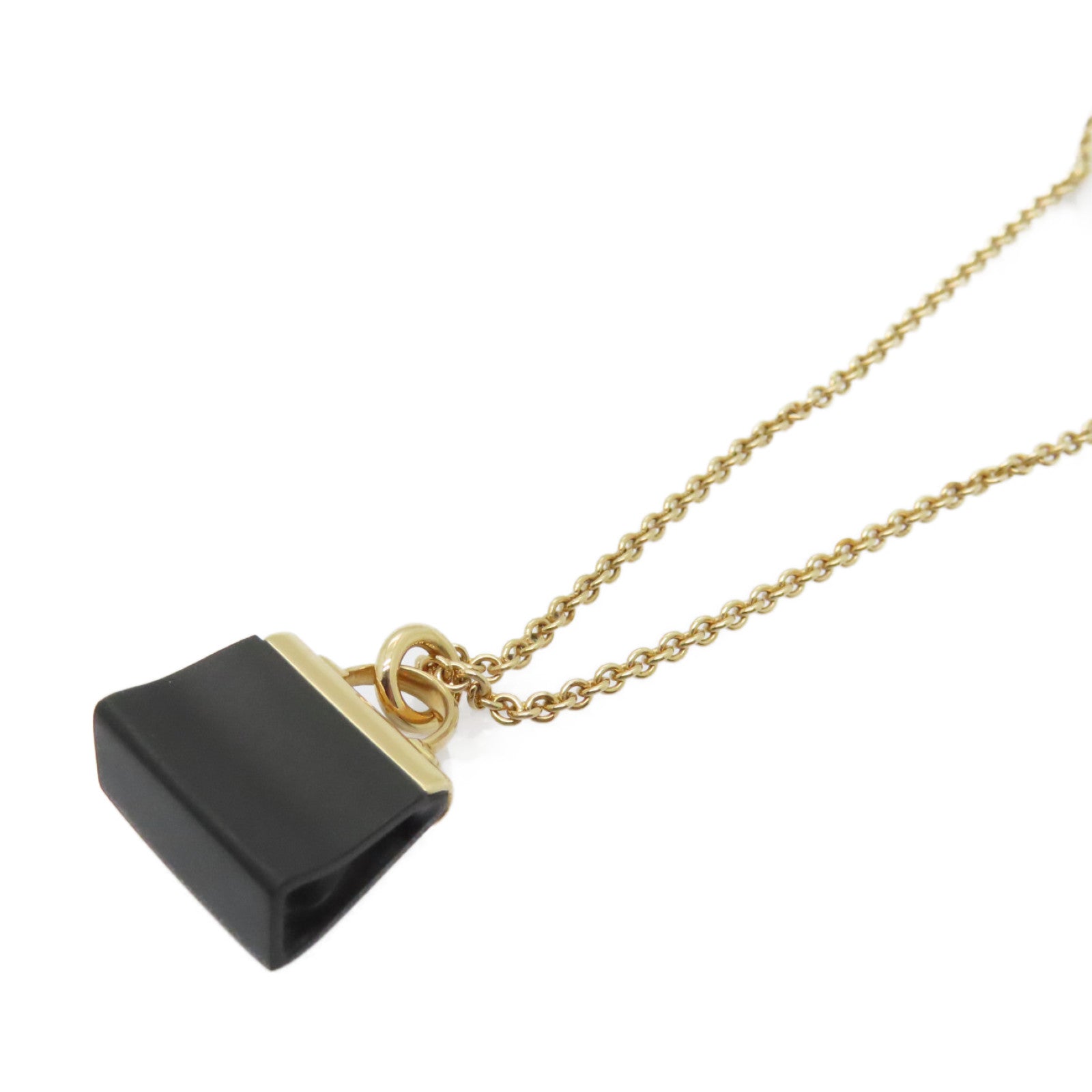 HERMES 18K玫瑰金Amulette Kelly Pendant項鏈黑色