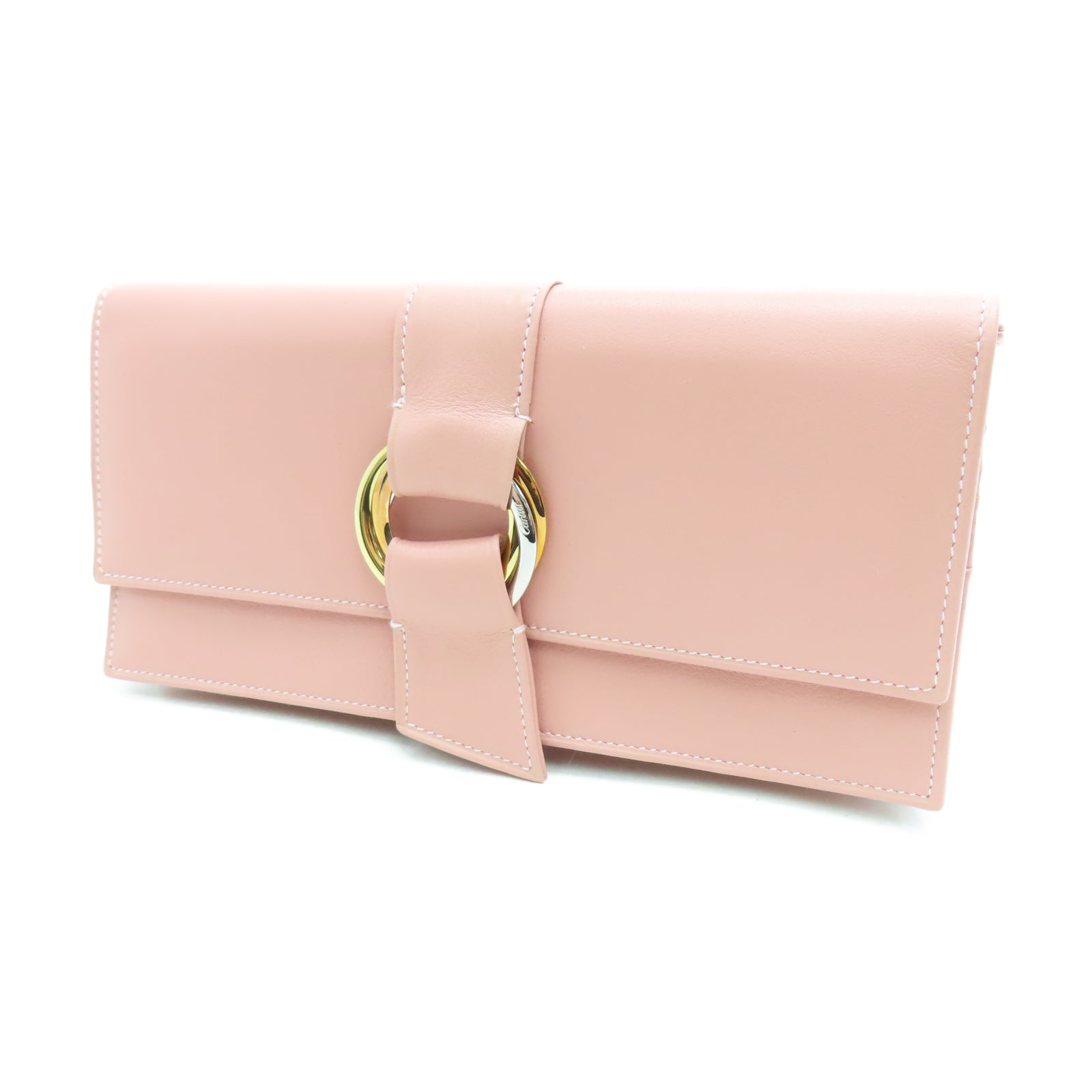 CARTIER 牛皮皮革Long Wallet金扣长钱包粉红色