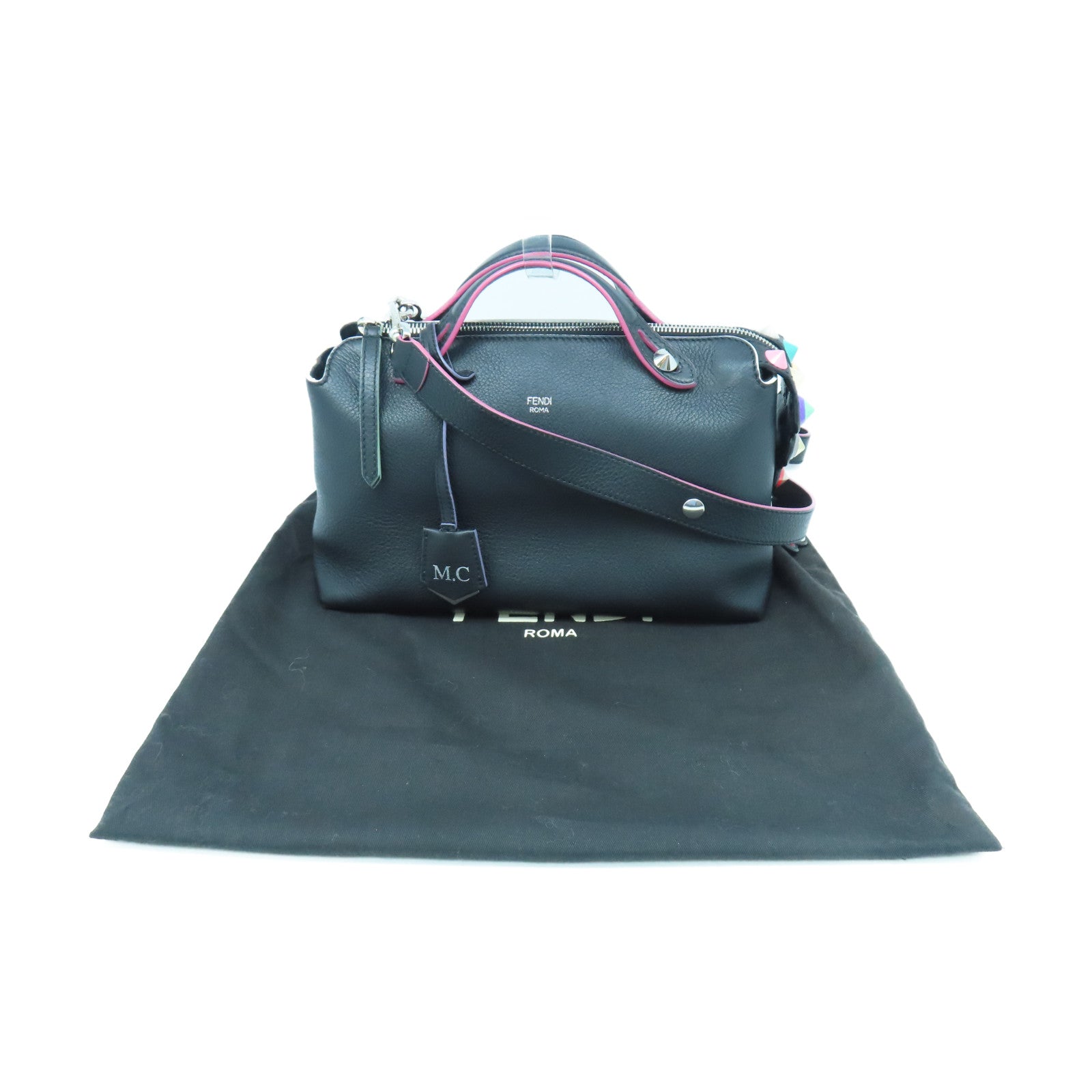 FENDI 牛皮皮革By The Way銀扣手挽肩背兩用袋黑色