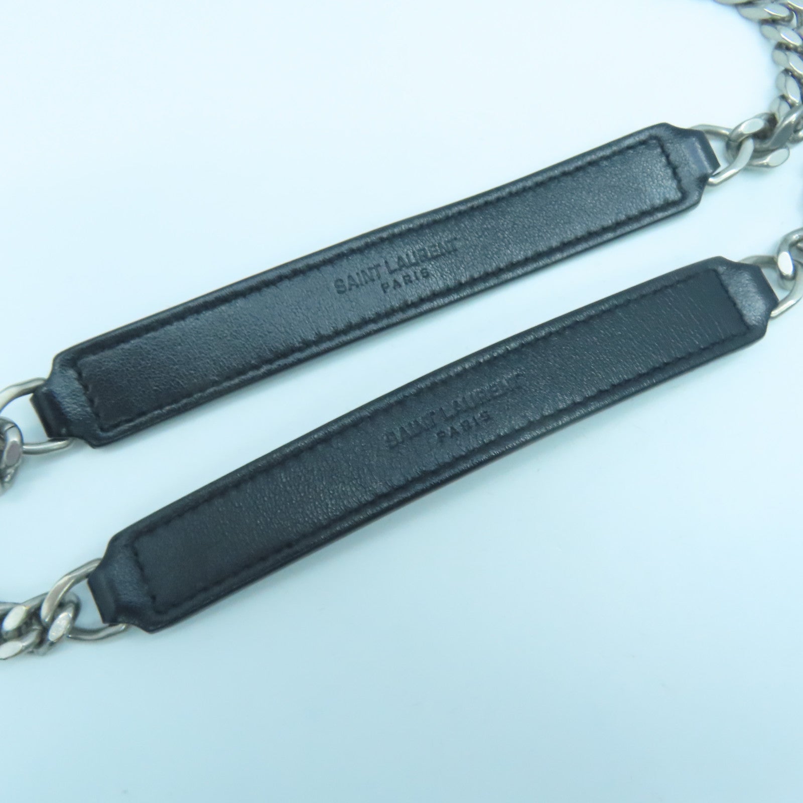 SAINT LAURENT Leather Shoulder Bag Silver Buckle Chain Shoulder Bag Black