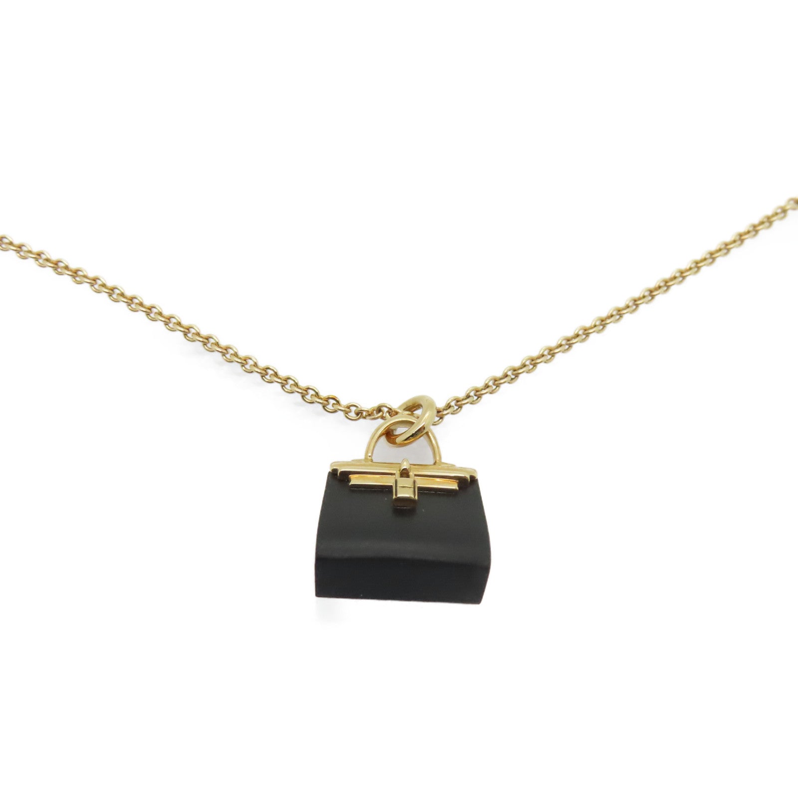 HERMES 18K玫瑰金Amulette Kelly Pendant項鏈黑色