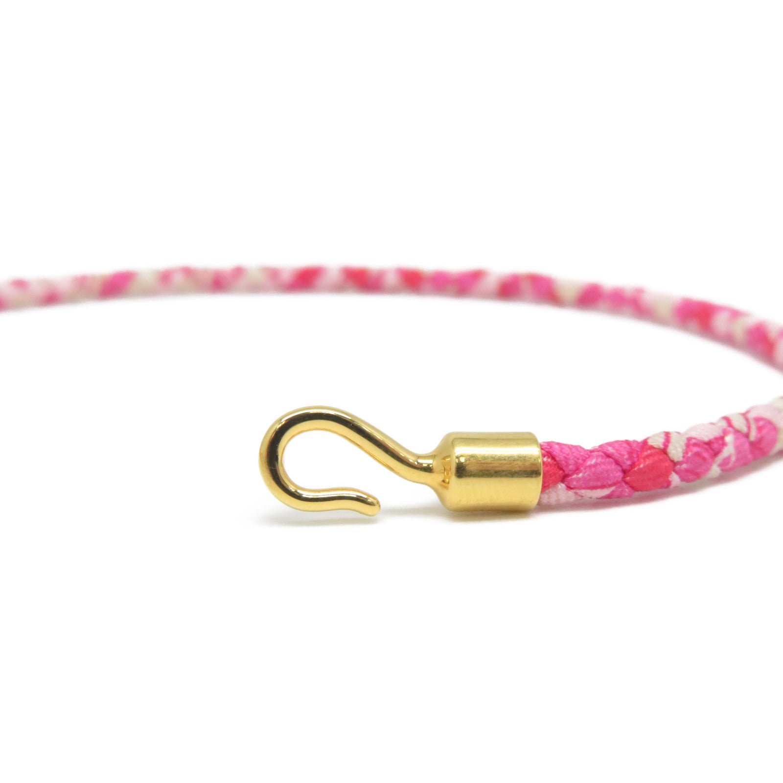 HERMES 印花絲綢/金屬Roulis Double Tour Bracelet金扣手鐲粉紅色