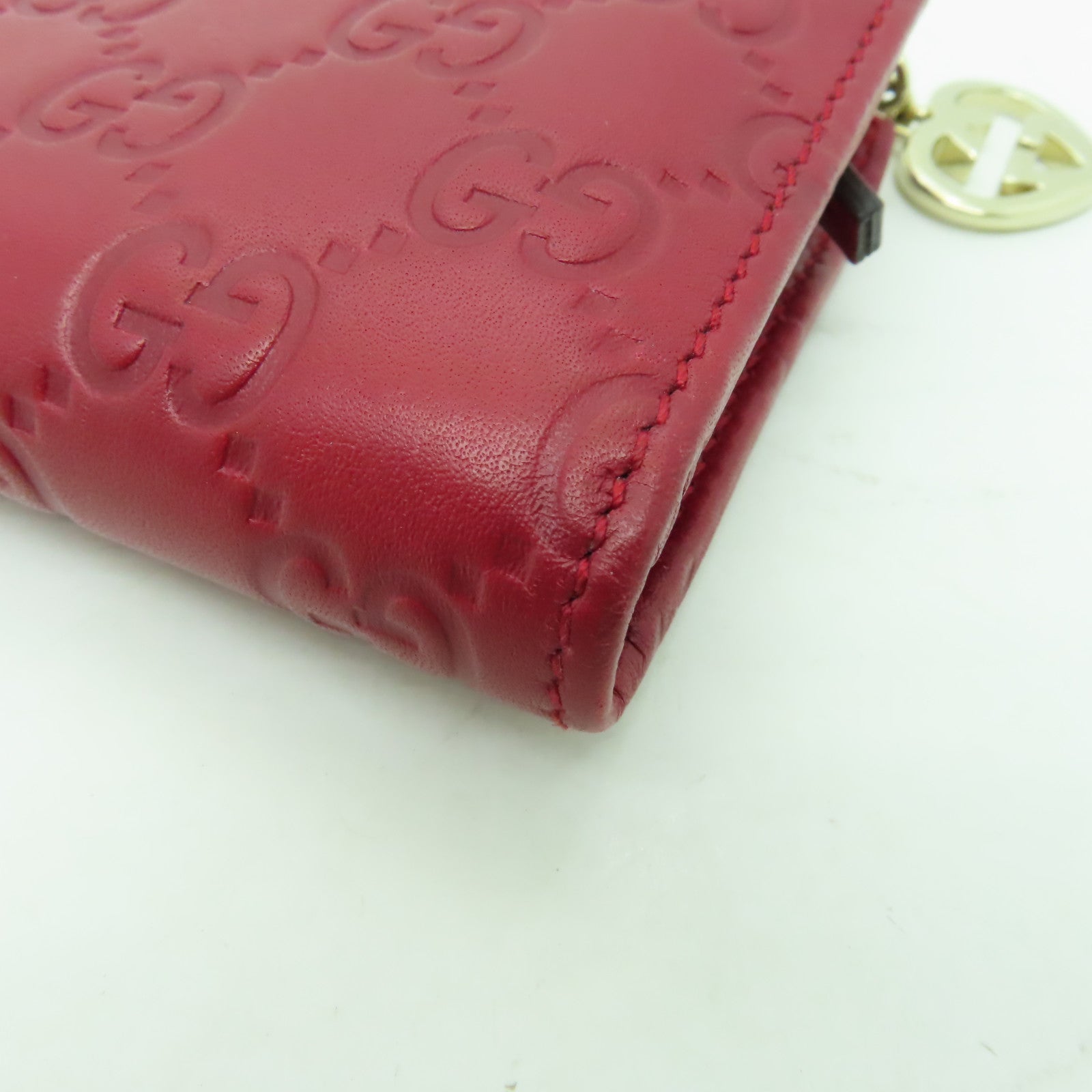 GUCCI 牛皮皮革Zipper Long Wallet金扣長錢包紅色