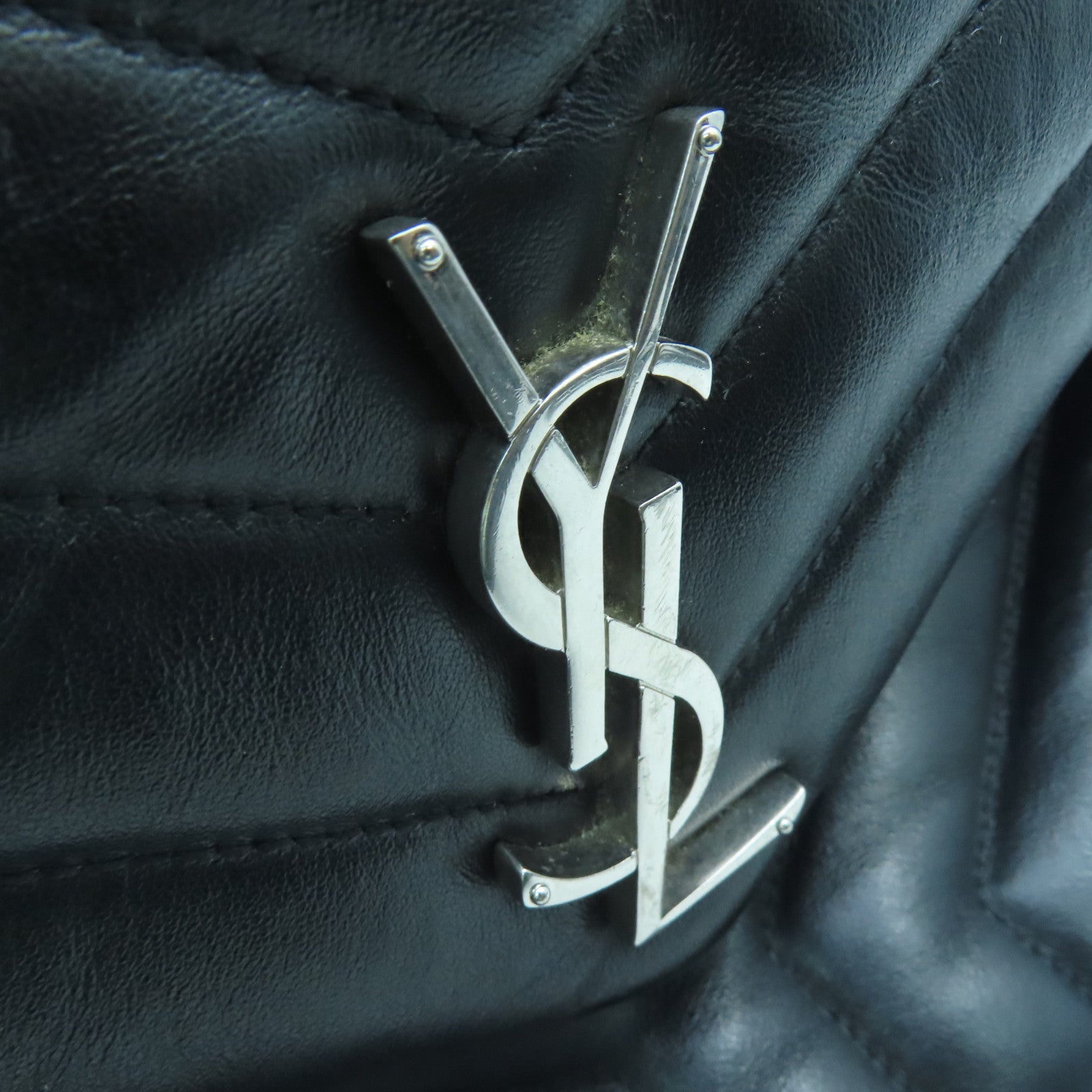 SAINT LAURENT Leather Shoulder Bag Silver Buckle Chain Shoulder Bag Black