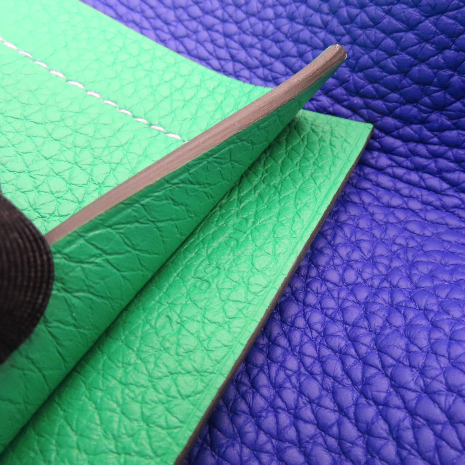 HERMES Clemence Leather Cabasellier 31 Shoulder Bag Royal Blue / Green