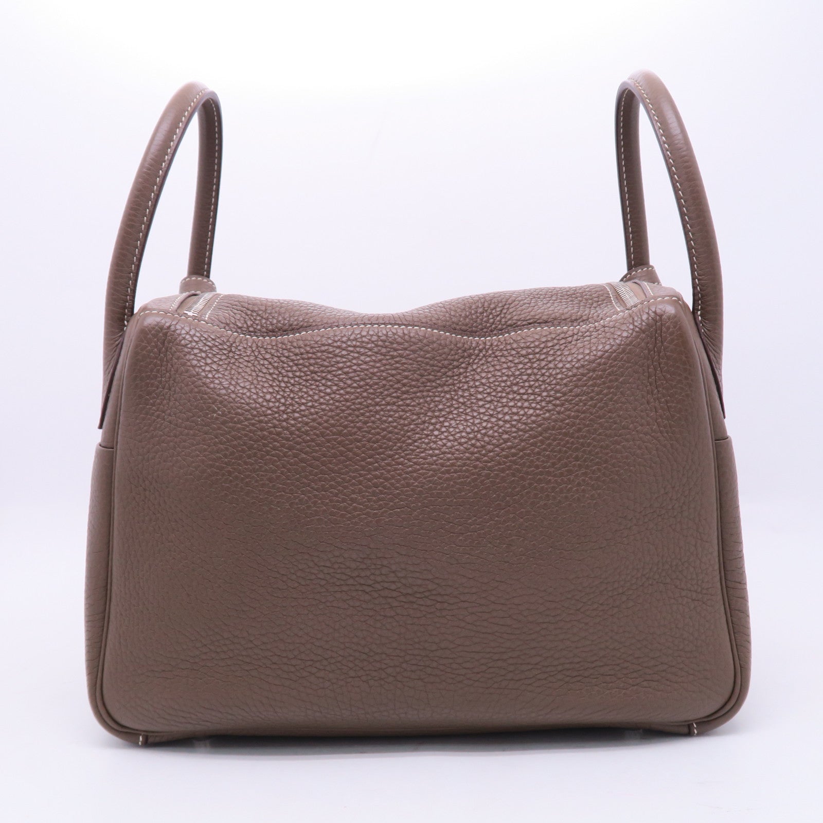 HERMES Clemence皮革Lindy 30銀扣肩背袋大象灰色