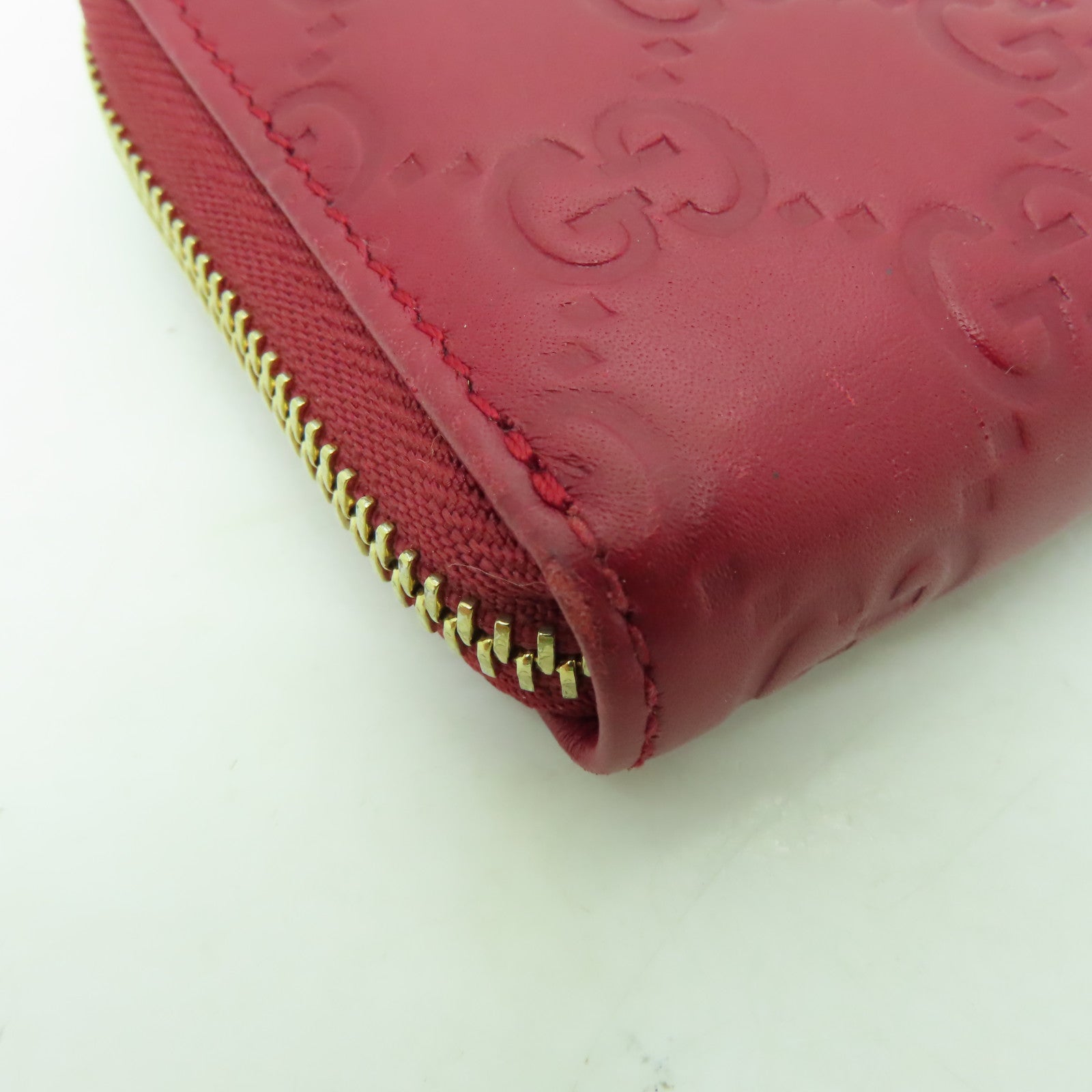 GUCCI 牛皮皮革Zipper Long Wallet金扣長錢包紅色