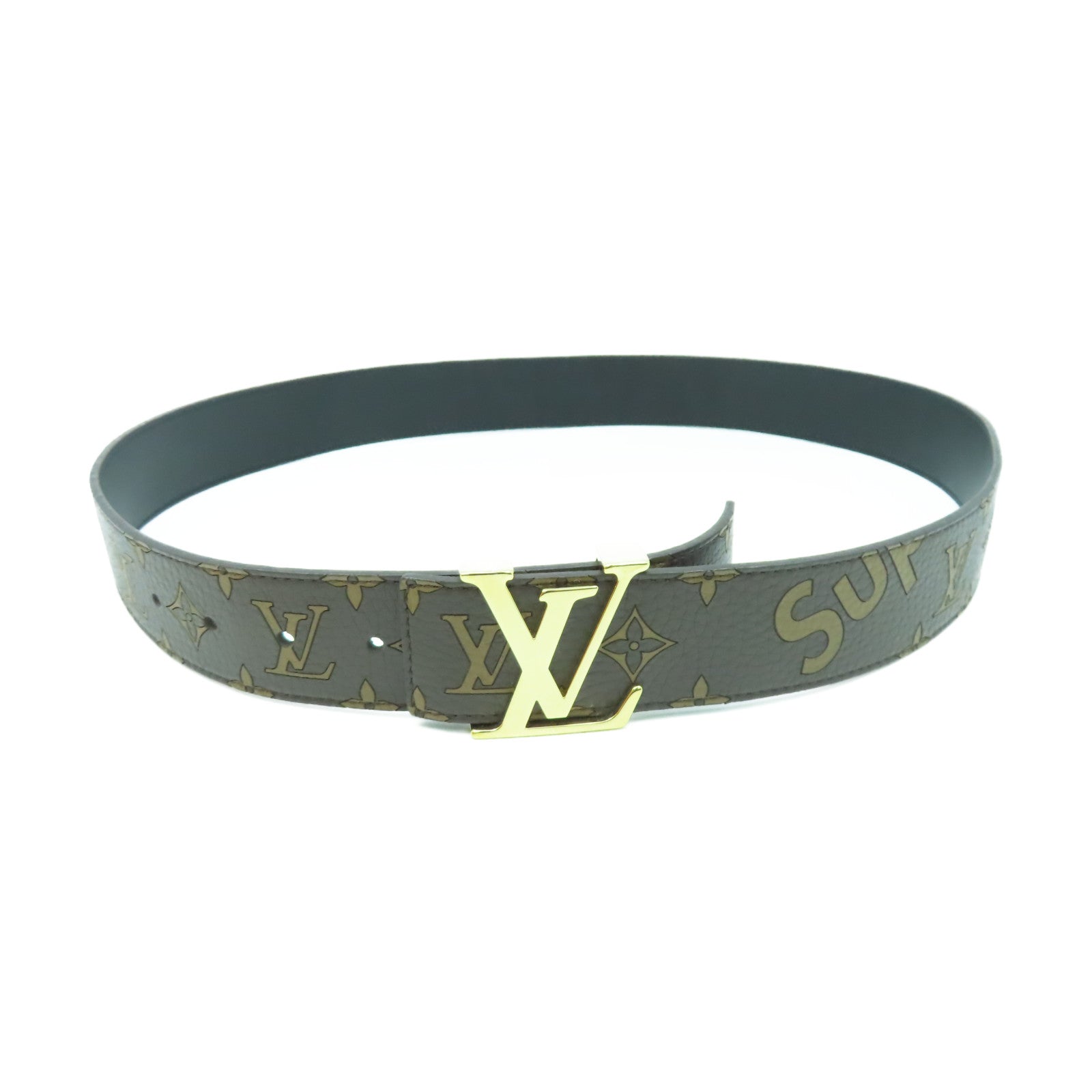 LOUIS VUITTON 牛皮皮革Supreme Belt金扣皮帶啡色
