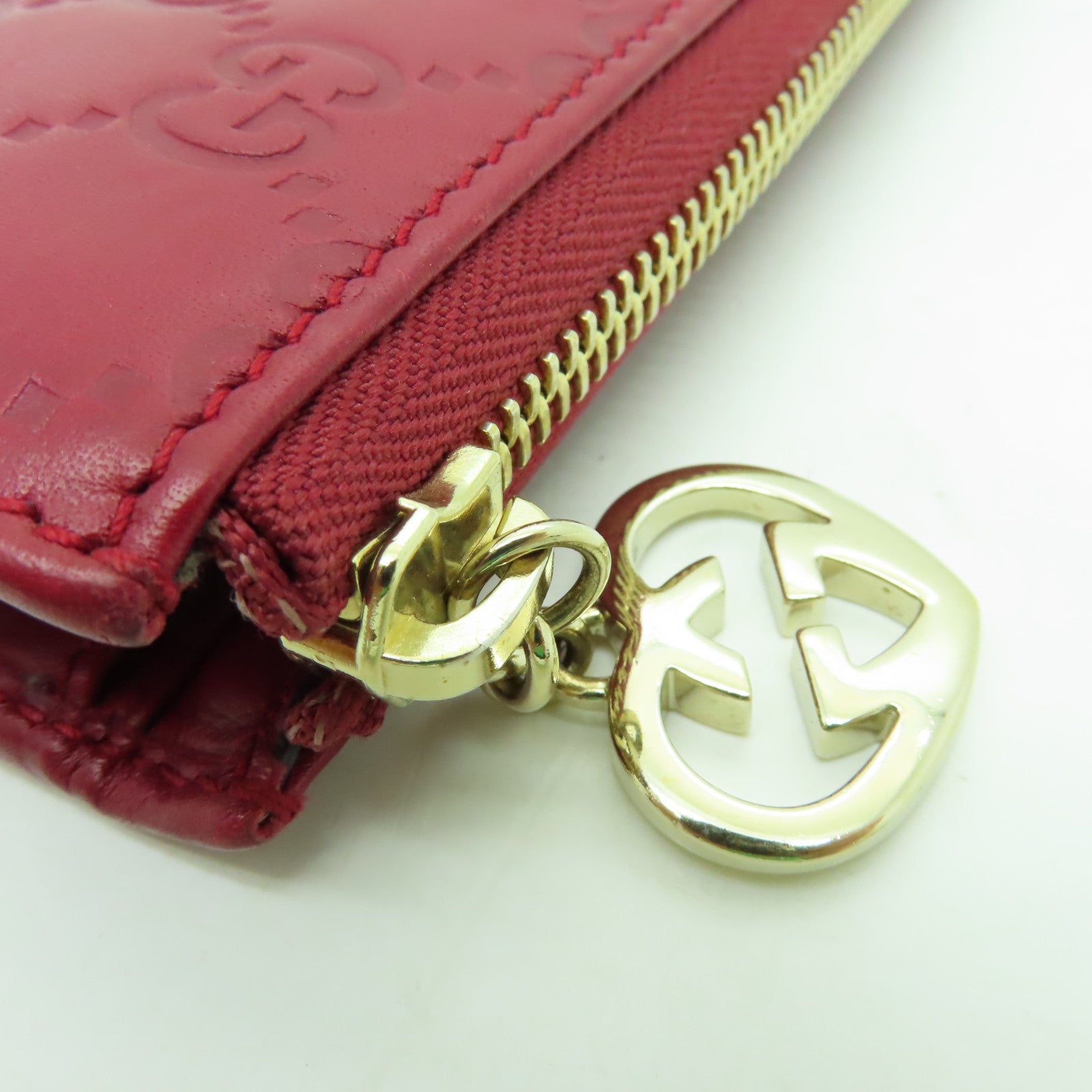 GUCCI 牛皮皮革Zipper Long Wallet金扣長錢包紅色