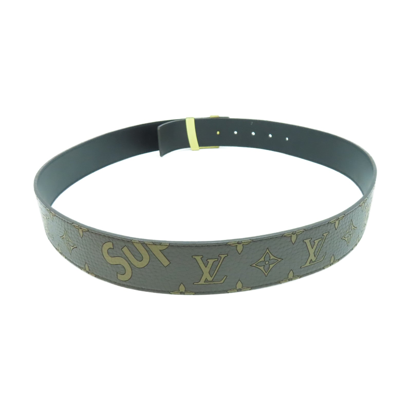 LOUIS VUITTON 牛皮皮革Supreme Belt金扣皮帶啡色