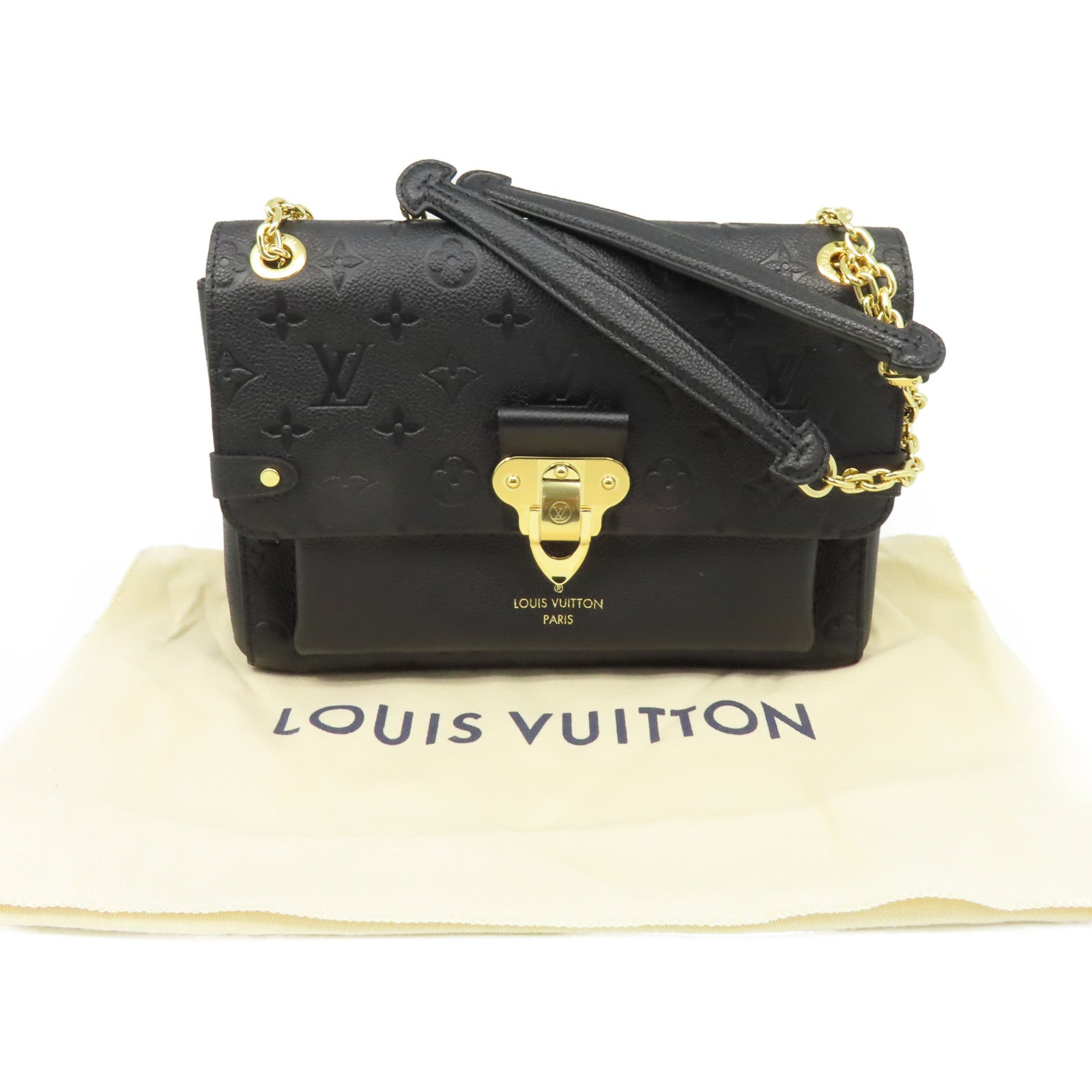 LOUIS VUITTON Monogram Empreinte Vavin PM金扣鏈帶肩背袋黑色