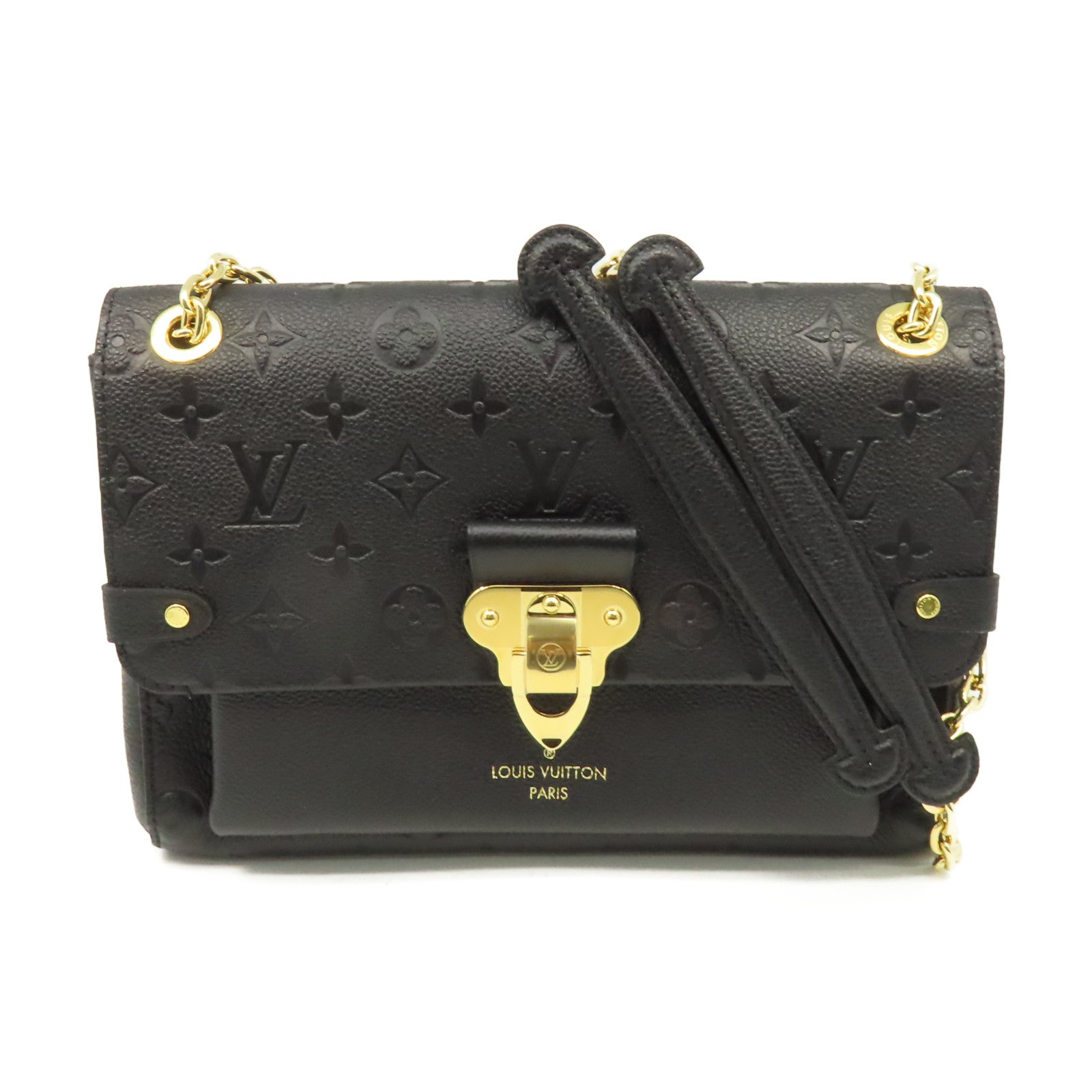 LOUIS VUITTON Monogram Empreinte Vavin PM金扣鏈帶肩背袋黑色