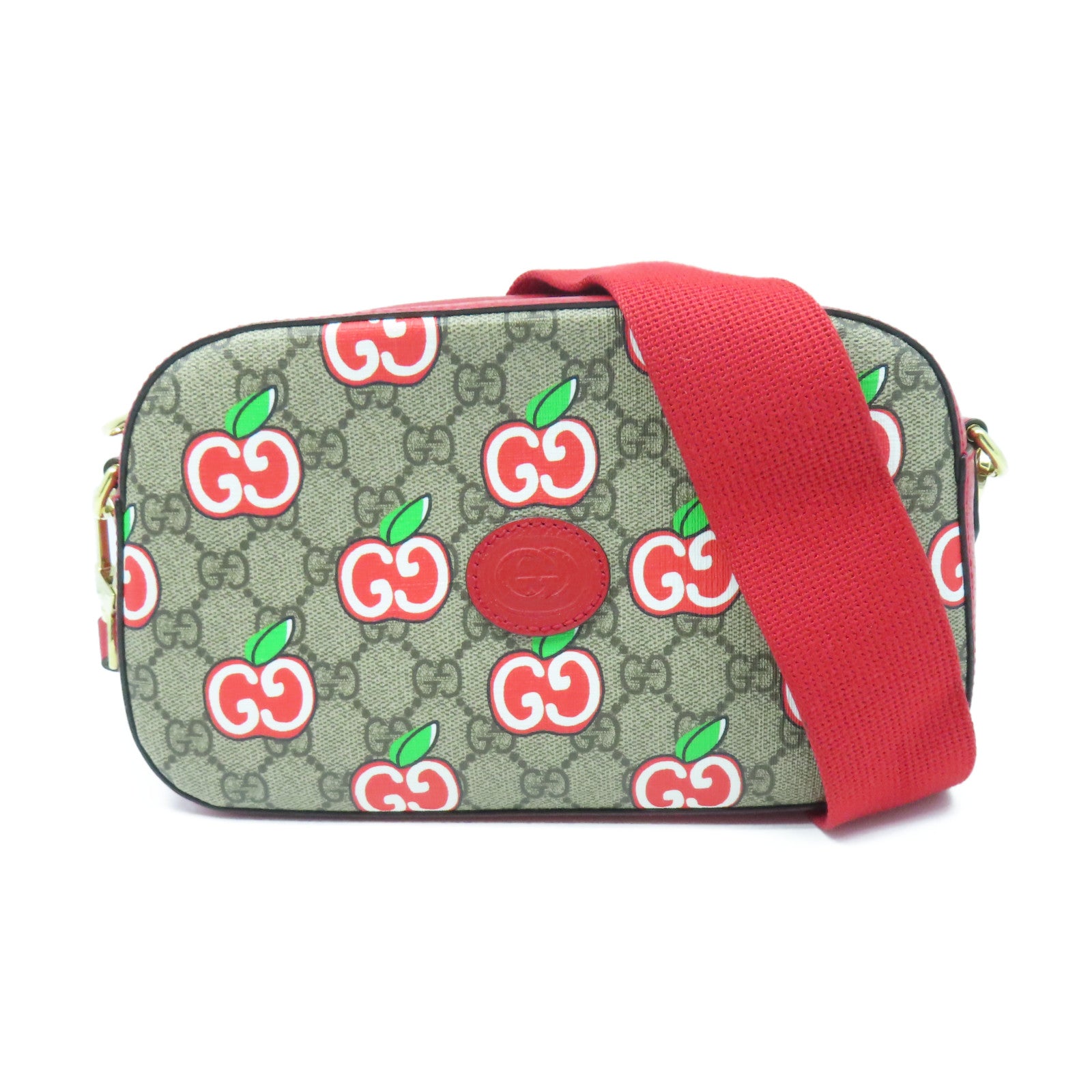 GUCCI Coated Canvas Shoulder Bag Gold Buckle Red/Grey