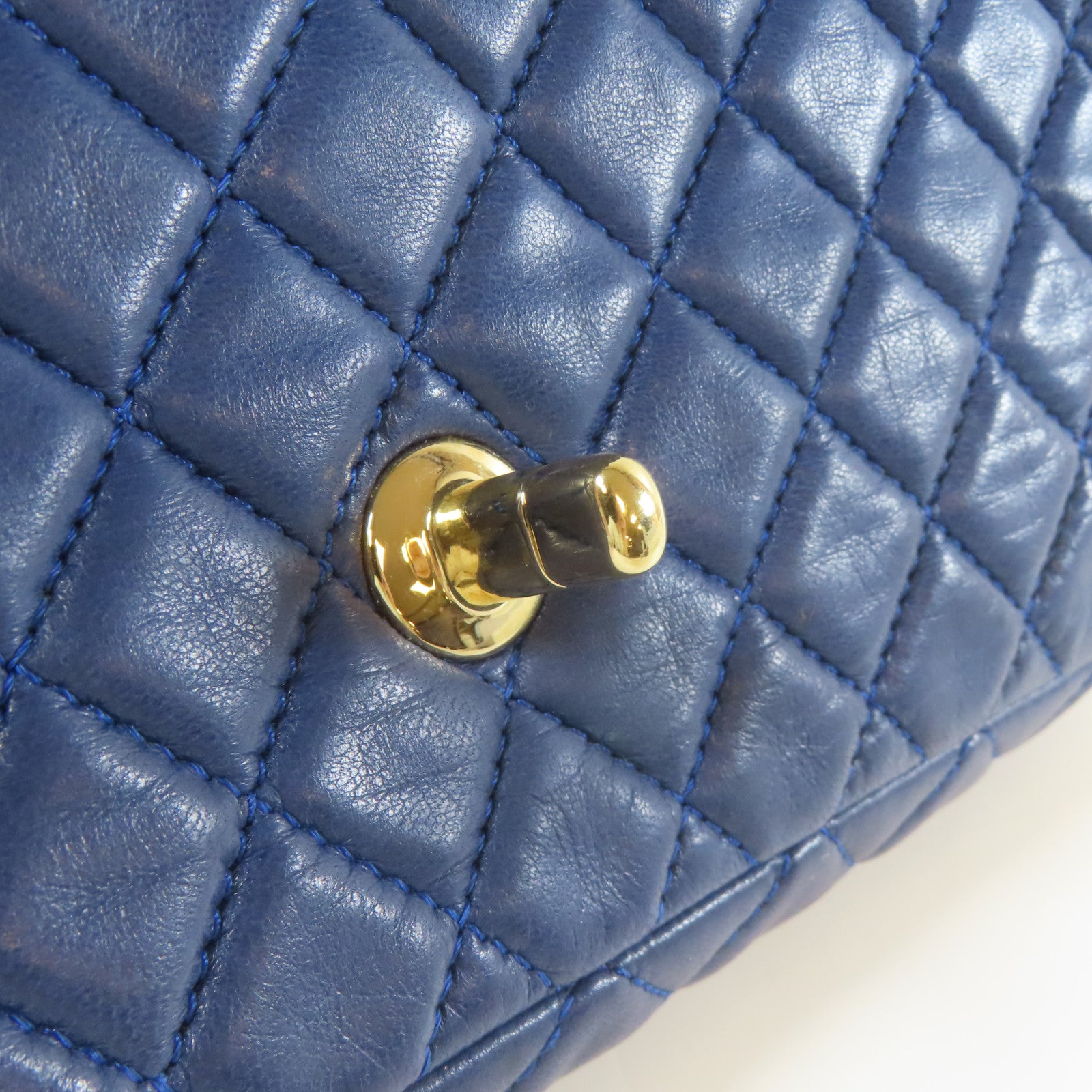 CHANEL 菱格羊皮皮革Chain Shoulder銀扣鏈帶肩背袋藍色
