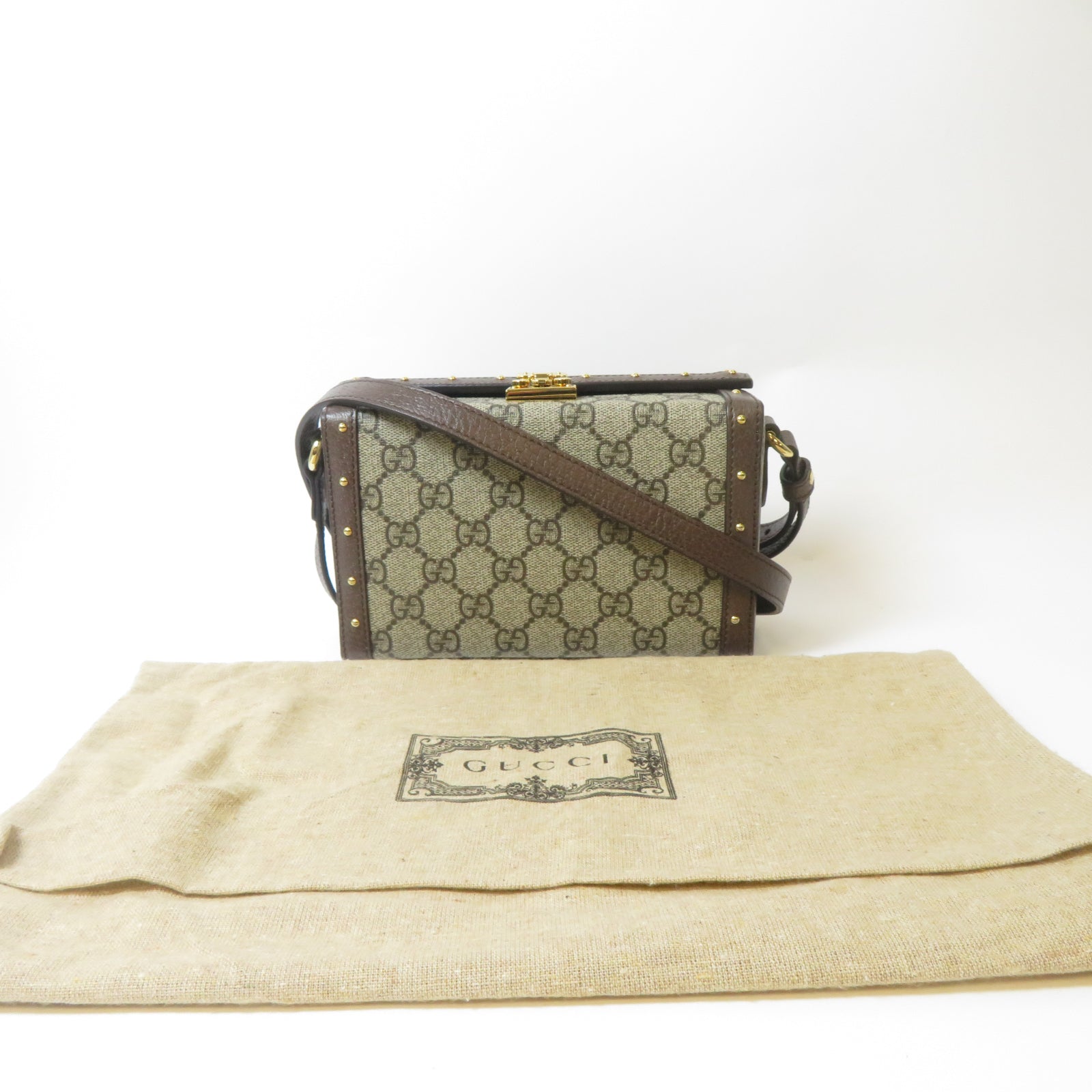 GUCCI 塗層帆布Huheg 8358 Shoulder Bag金扣肩背袋啡色