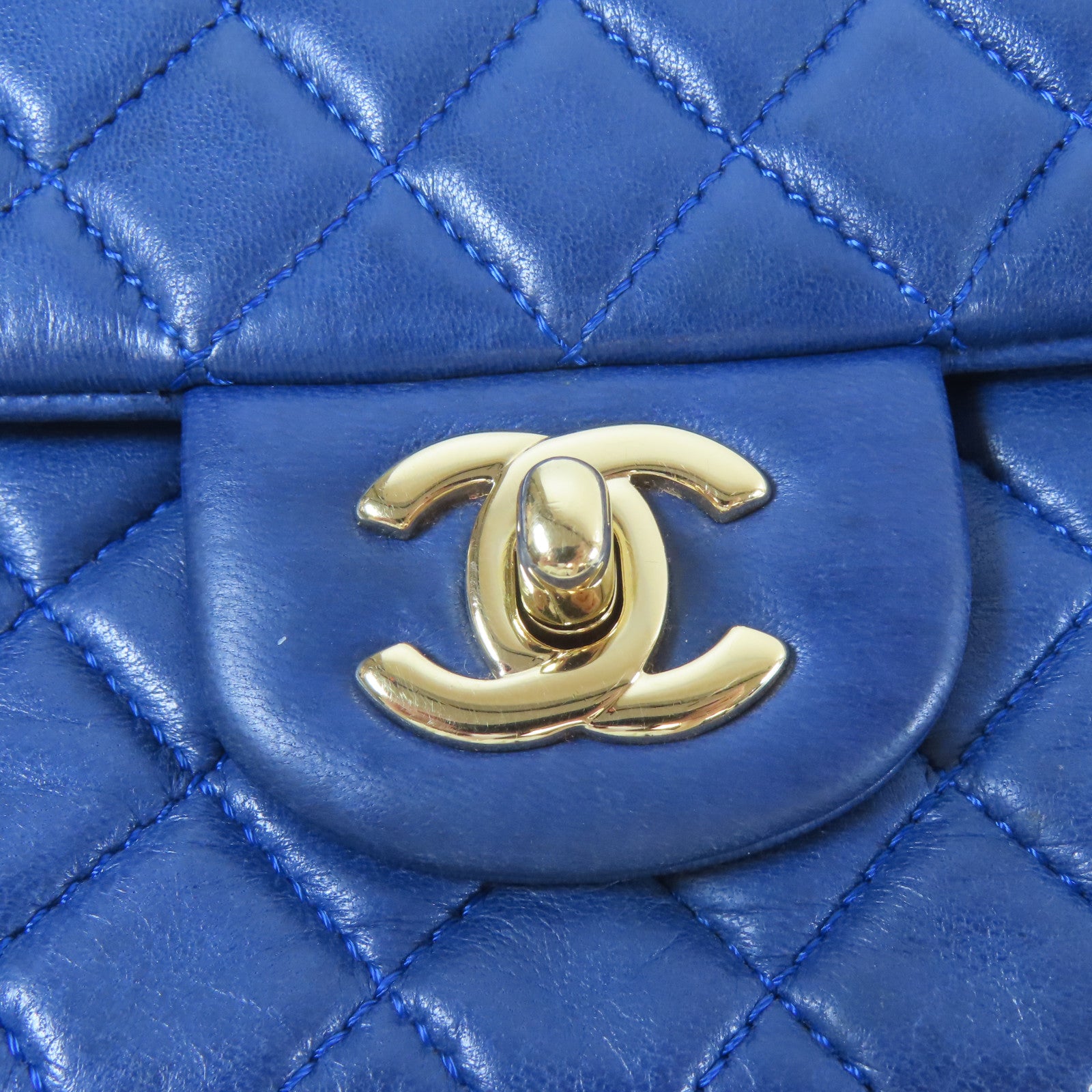 CHANEL 菱格羊皮皮革Chain Shoulder銀扣鏈帶肩背袋藍色