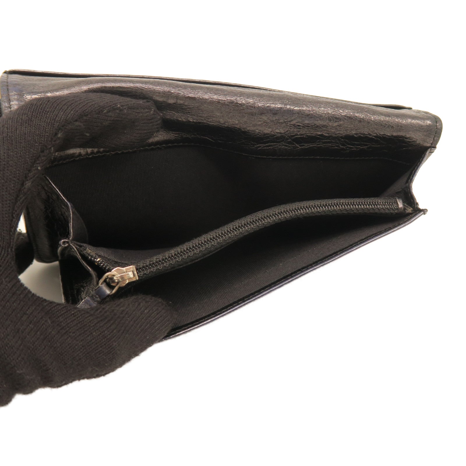 CHANEL rhombic cowhide leather 2.55 Long Wallet silver buckle long wallet black