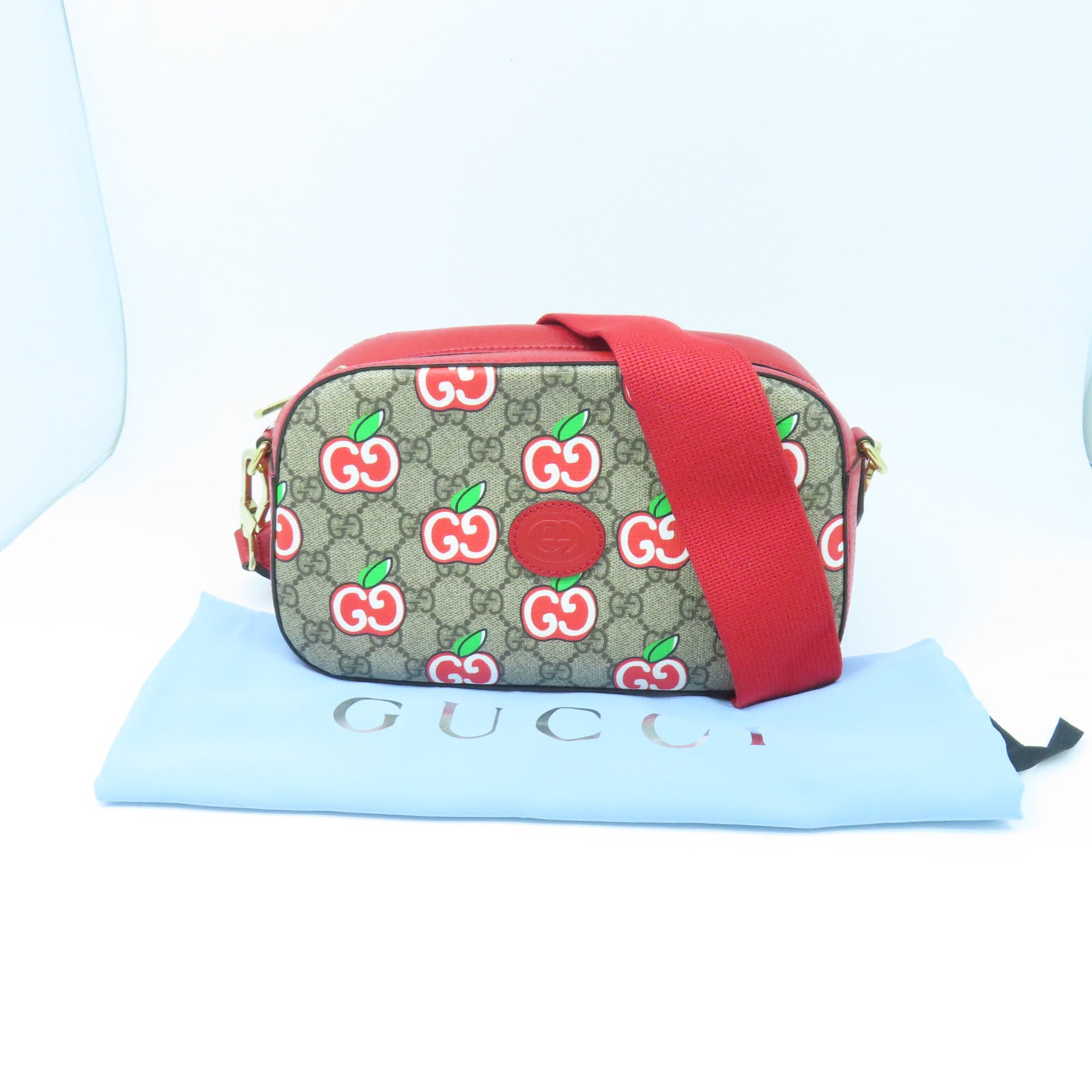 GUCCI Coated Canvas Shoulder Bag Gold Buckle Red/Grey