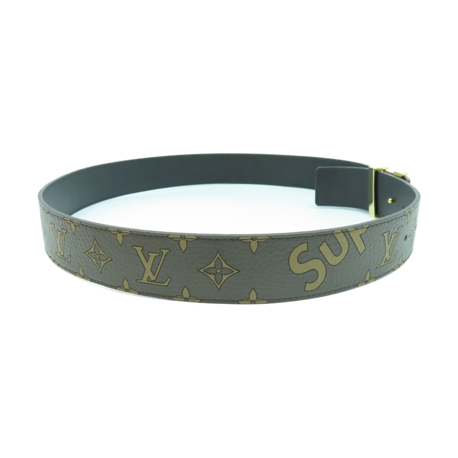 LOUIS VUITTON 牛皮皮革Supreme Belt金扣皮帶啡色