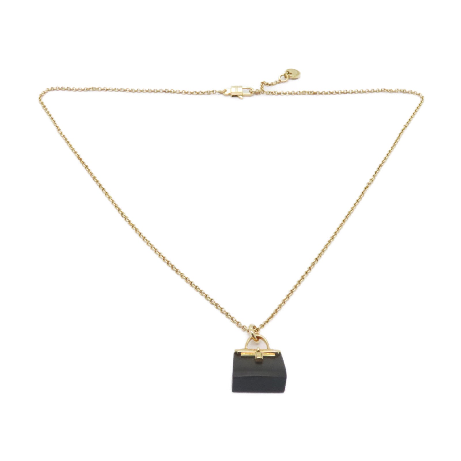 HERMES 18K玫瑰金Amulette Kelly Pendant項鏈黑色