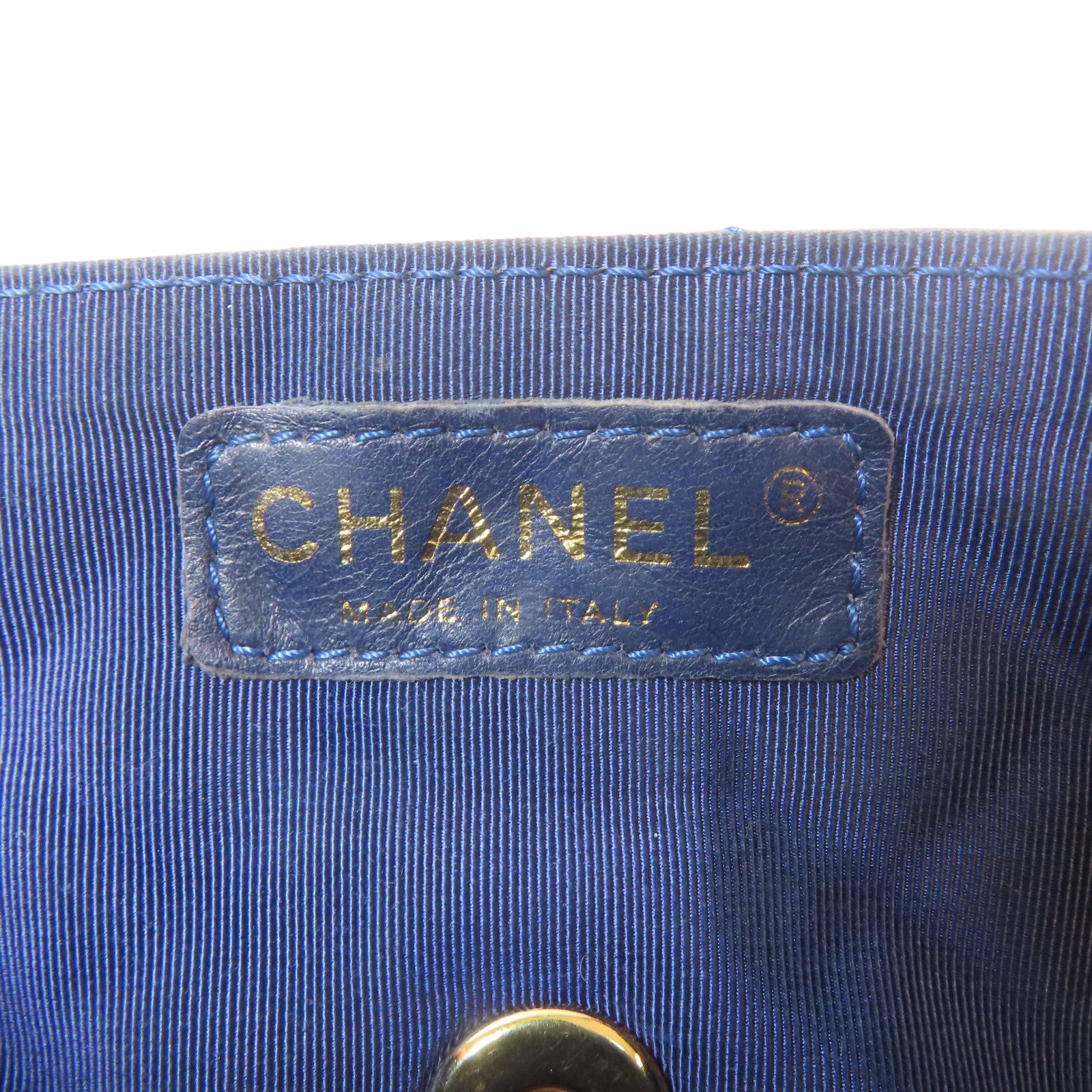 CHANEL 菱格羊皮皮革Chain Shoulder銀扣鏈帶肩背袋藍色