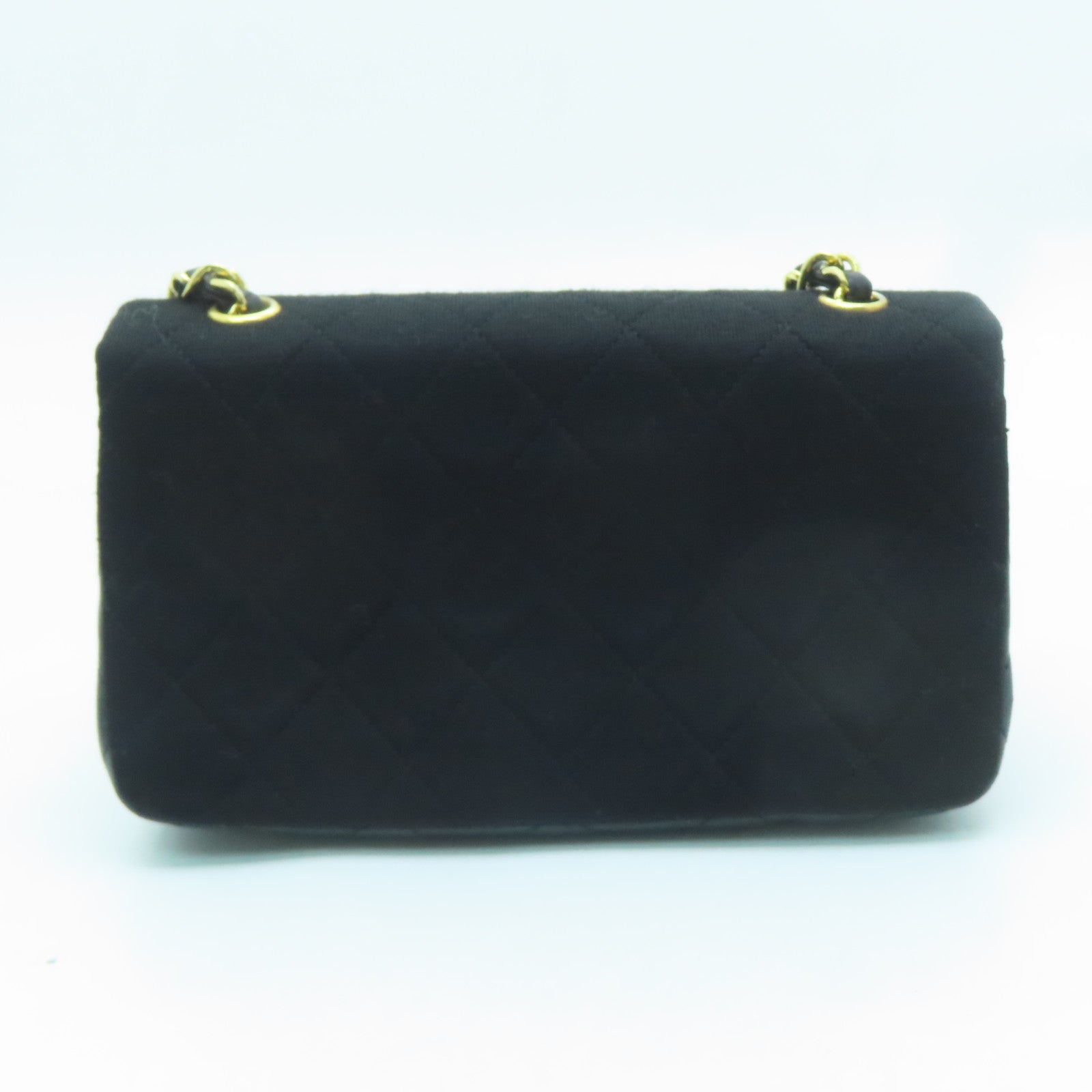 CHANEL diamond fabric / sheepskin leather Vintage 20cm gold buckle chain shoulder bag black