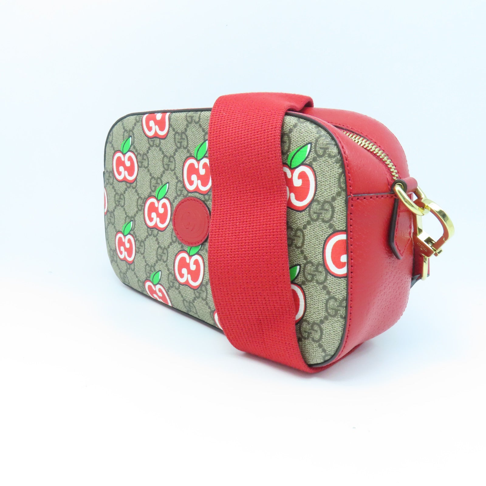 GUCCI Coated Canvas Shoulder Bag Gold Buckle Red/Grey