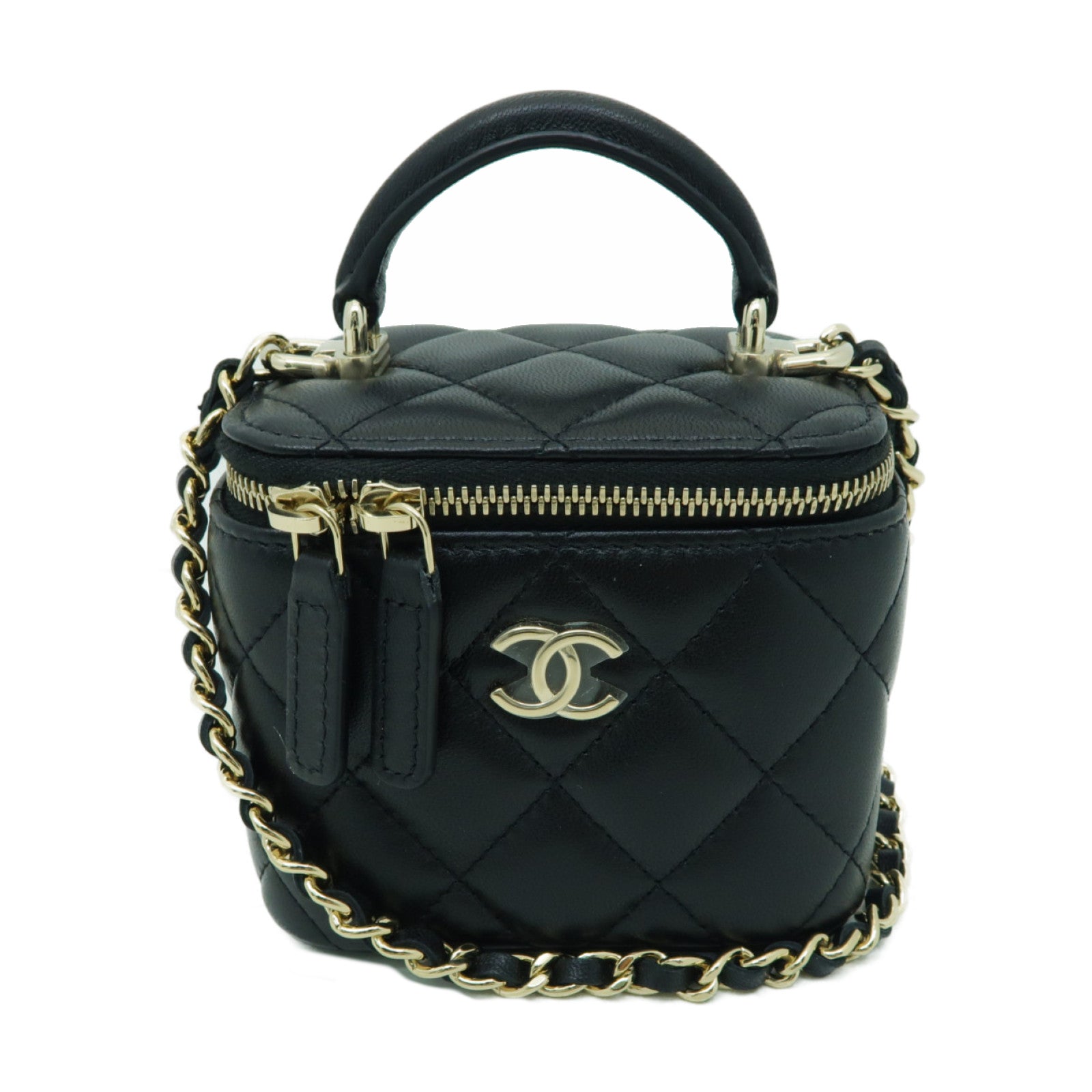 CHANEL 菱格羊皮皮革Chain Shoulder金扣鏈帶肩背袋黑色