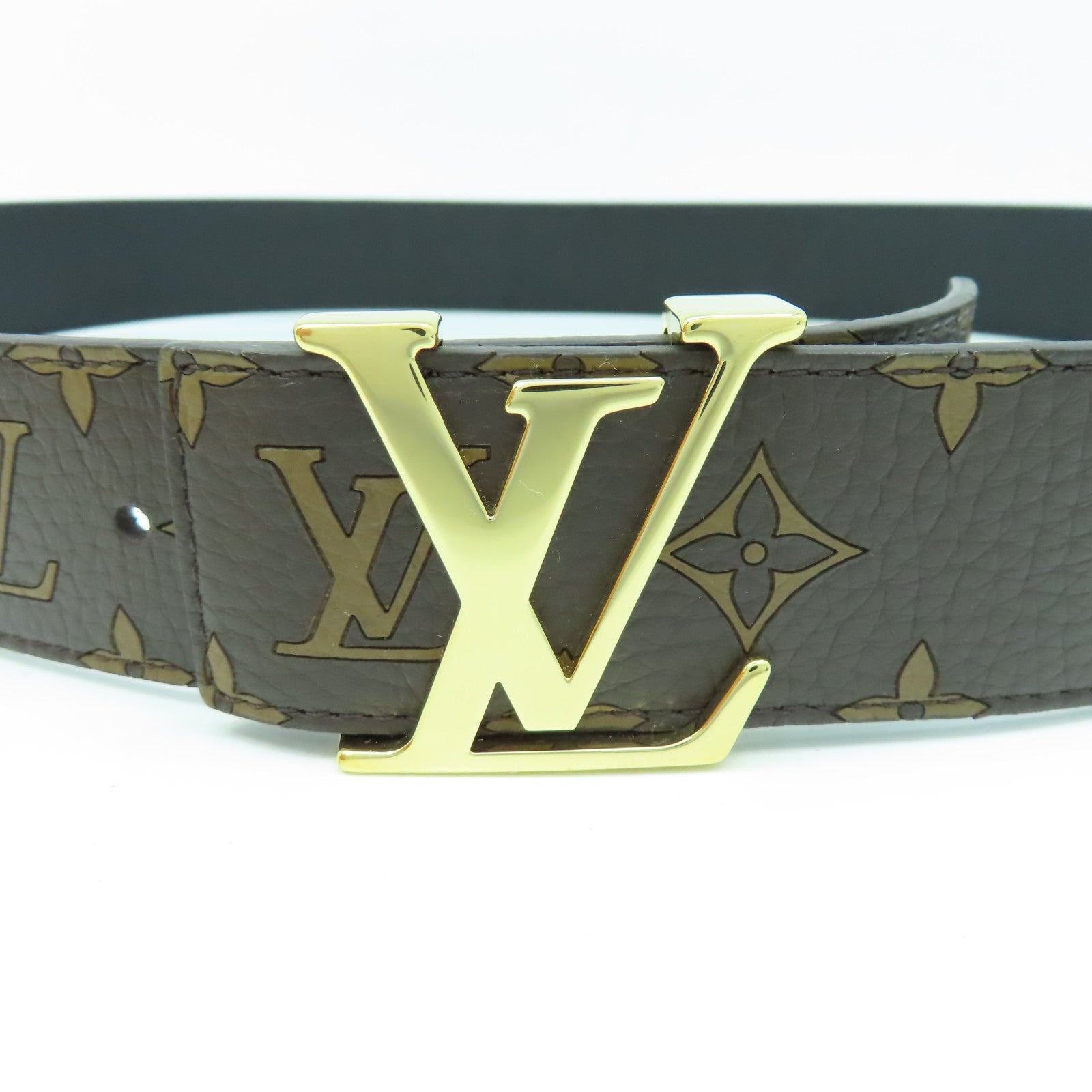 LOUIS VUITTON 牛皮皮革Supreme Belt金扣皮帶啡色