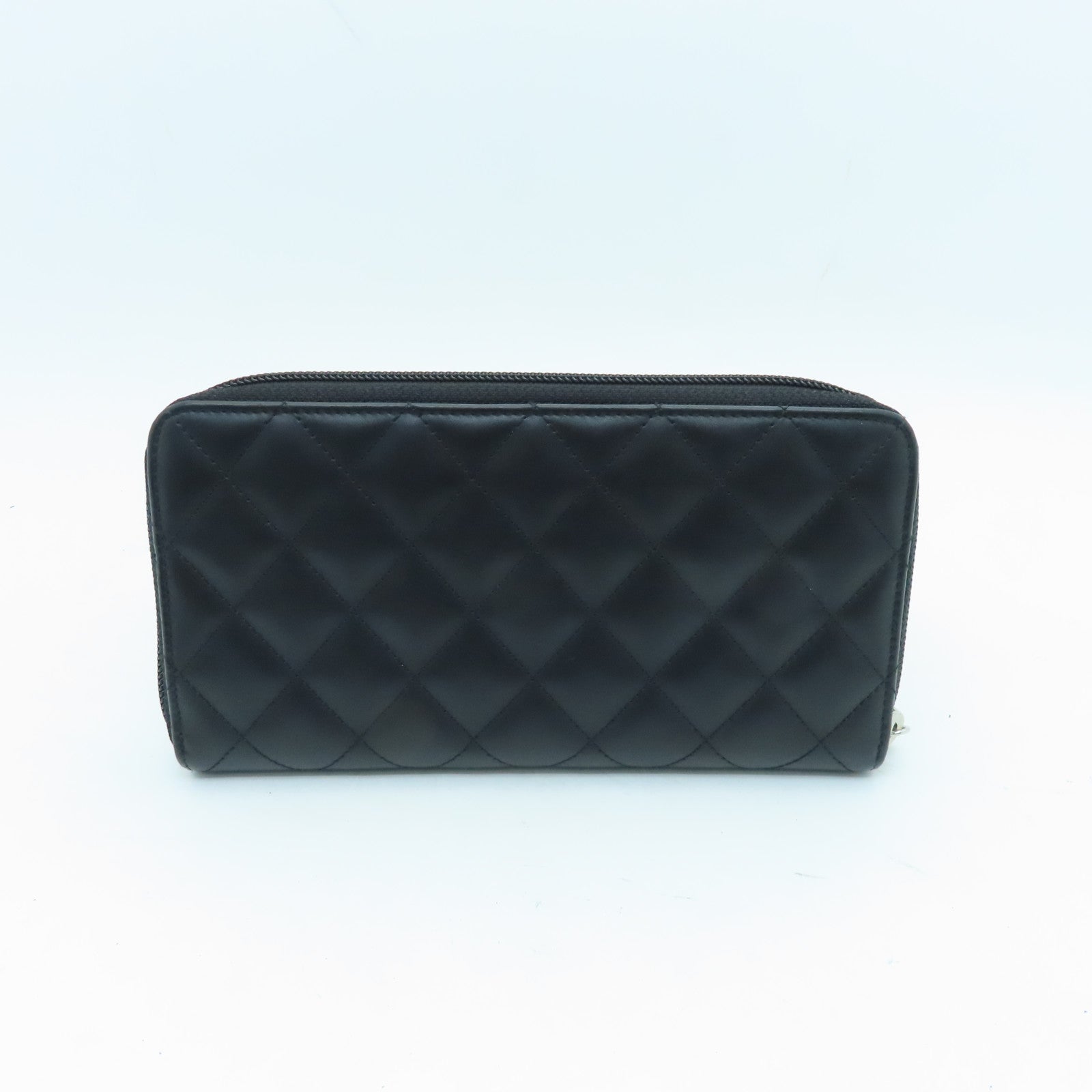CHANEL Cowhide Leather Zipper Long Wallet Silver Buckle Long Wallet Black/Pink